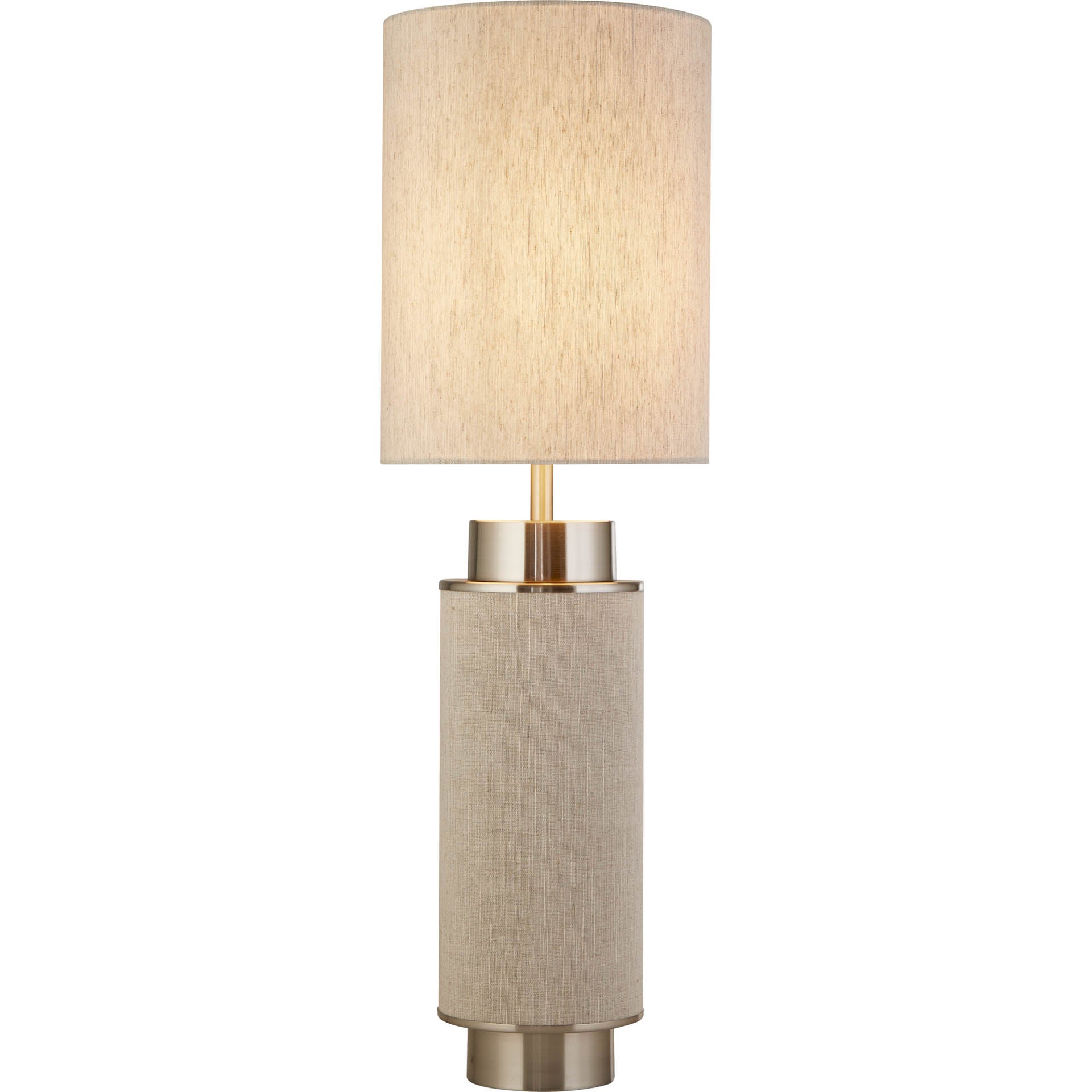 Flask Table Lamp Satin Nickel, Hessian and White