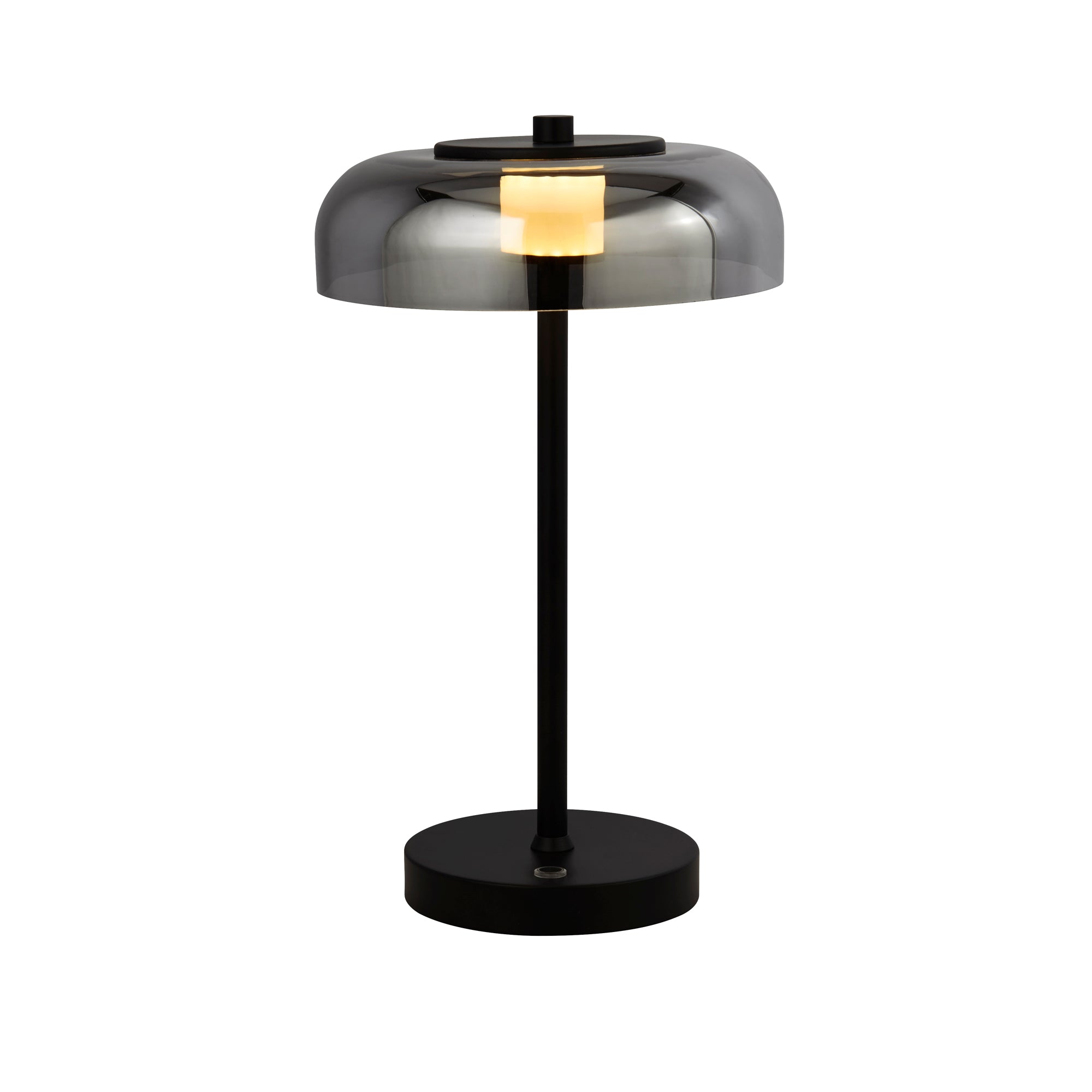 Frisbee Table Lamp - Black Metal & Smoked Glass
