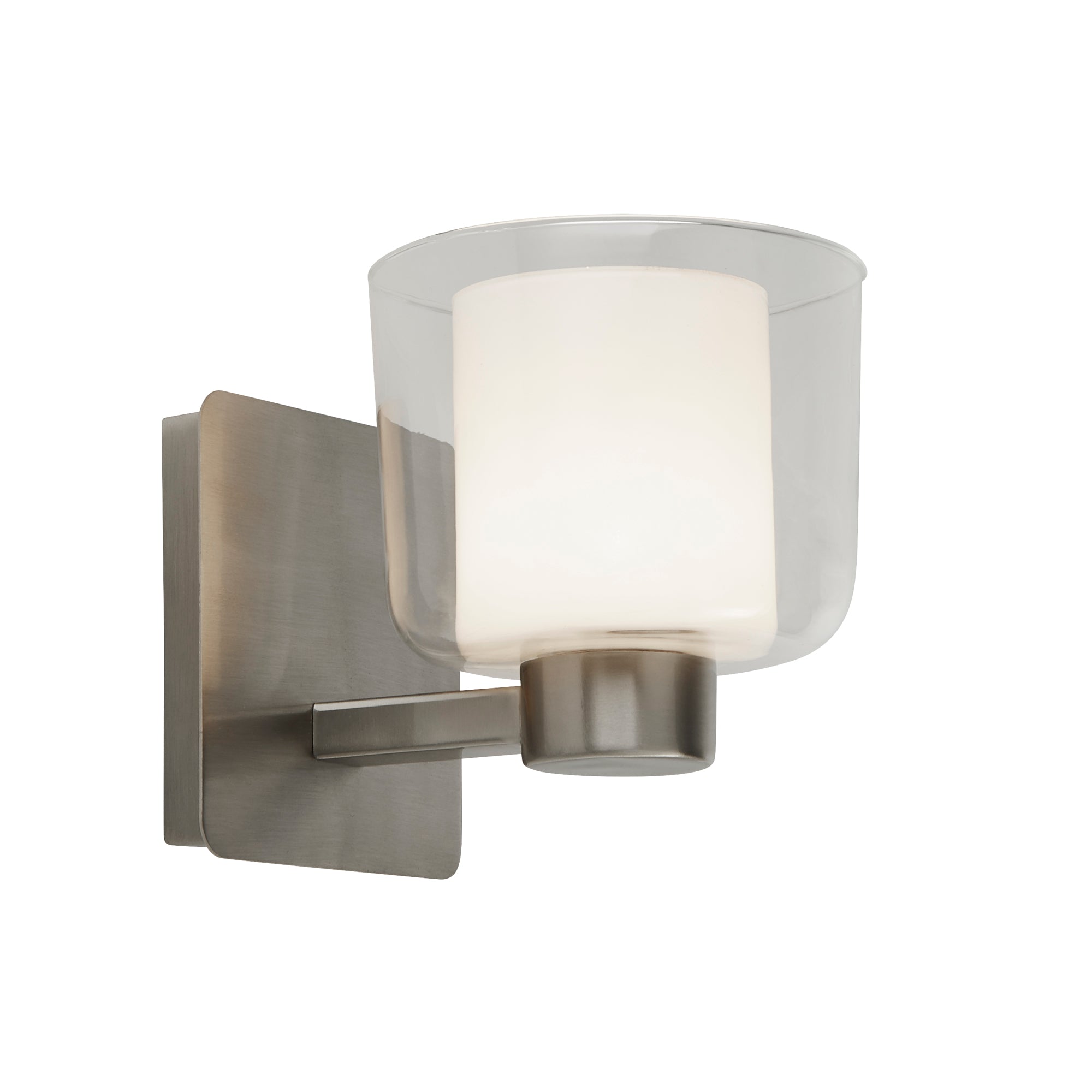 Bolivia Wall Light - Satin Nickel Metal, Clear & Opal Glass