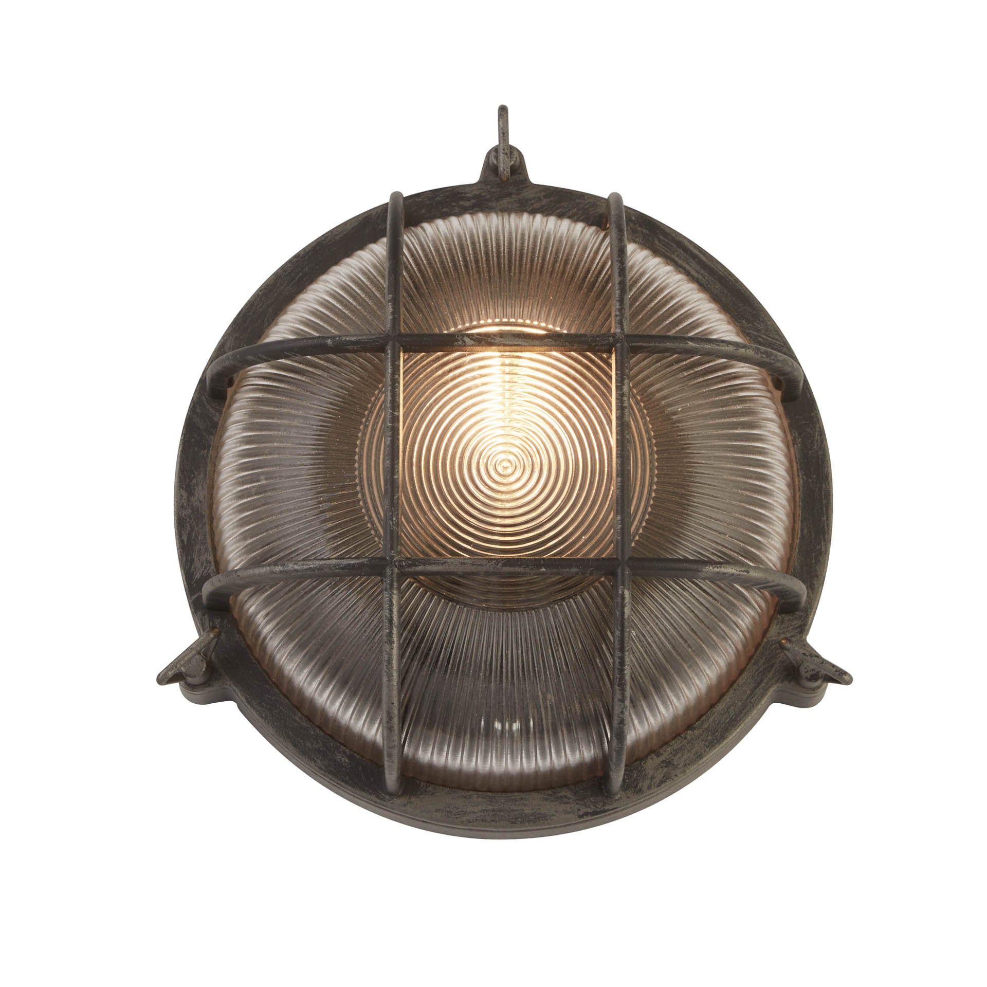 Bulkhead Round Outdoor Light-Black/Silver Metal & Clear Glas Black Silver and Clear