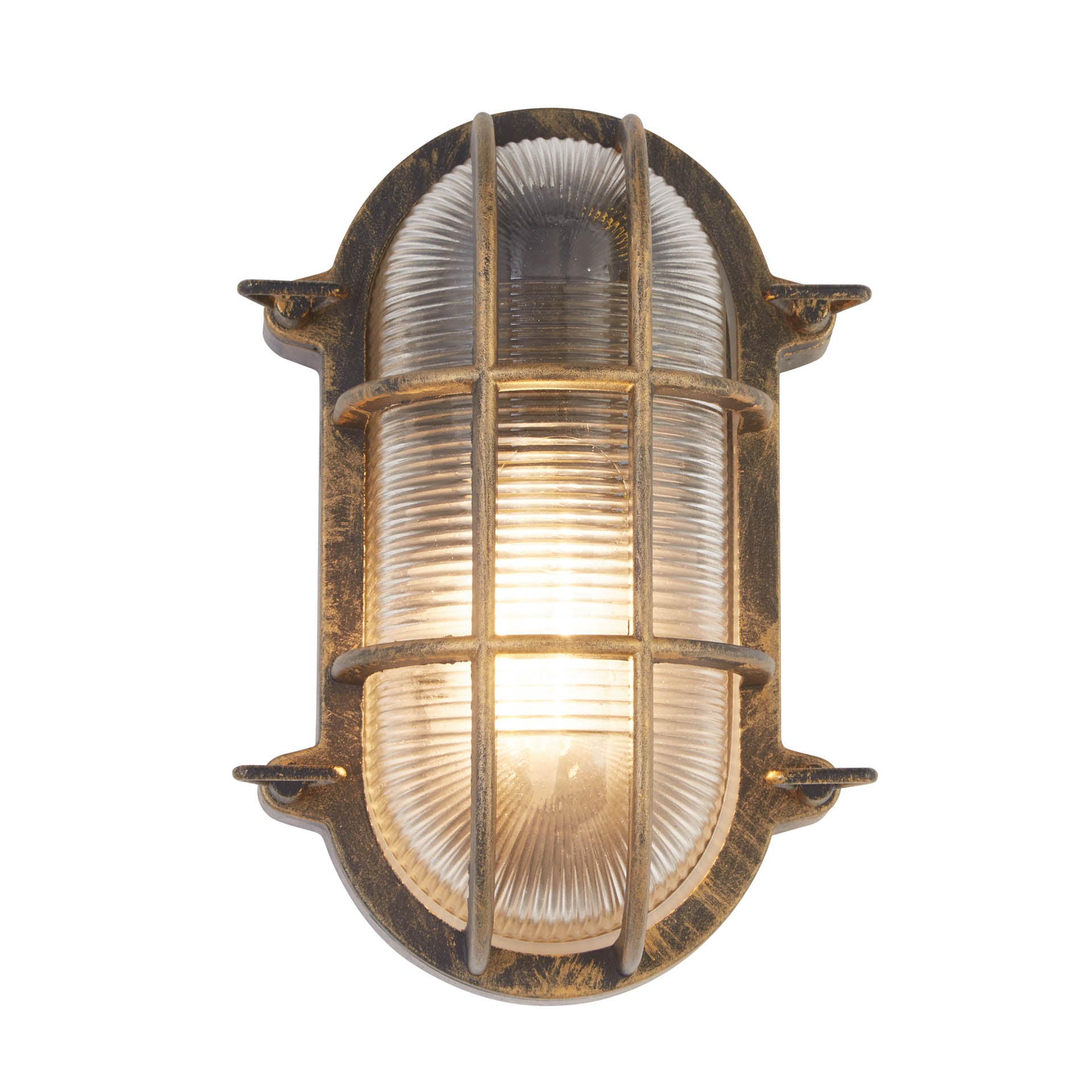 Bulkhead Oval Outdoor Light - Black Gold Metal & Clear Glass