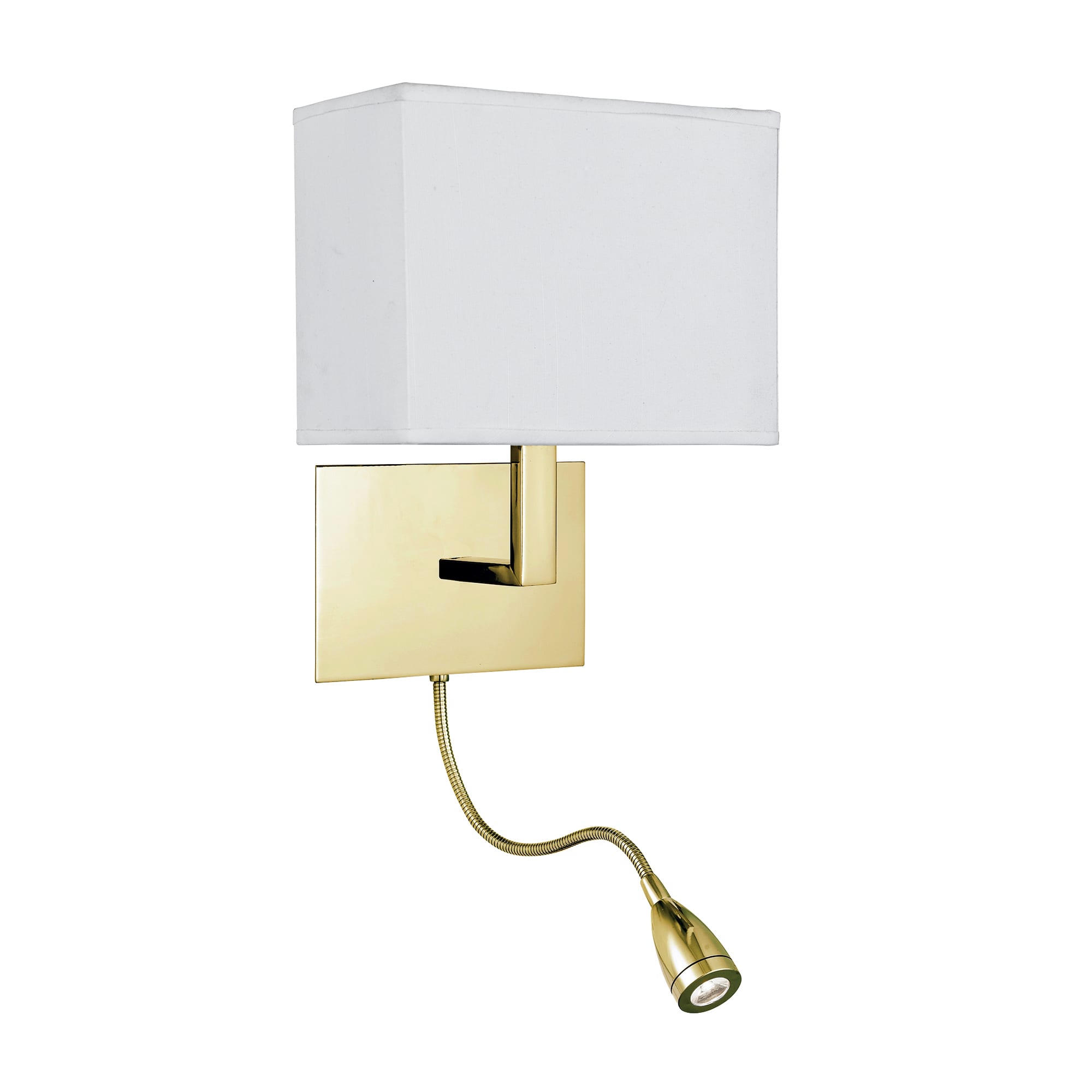 Hotel Wall Light- Satin Brass Metal & White Fabric Shade