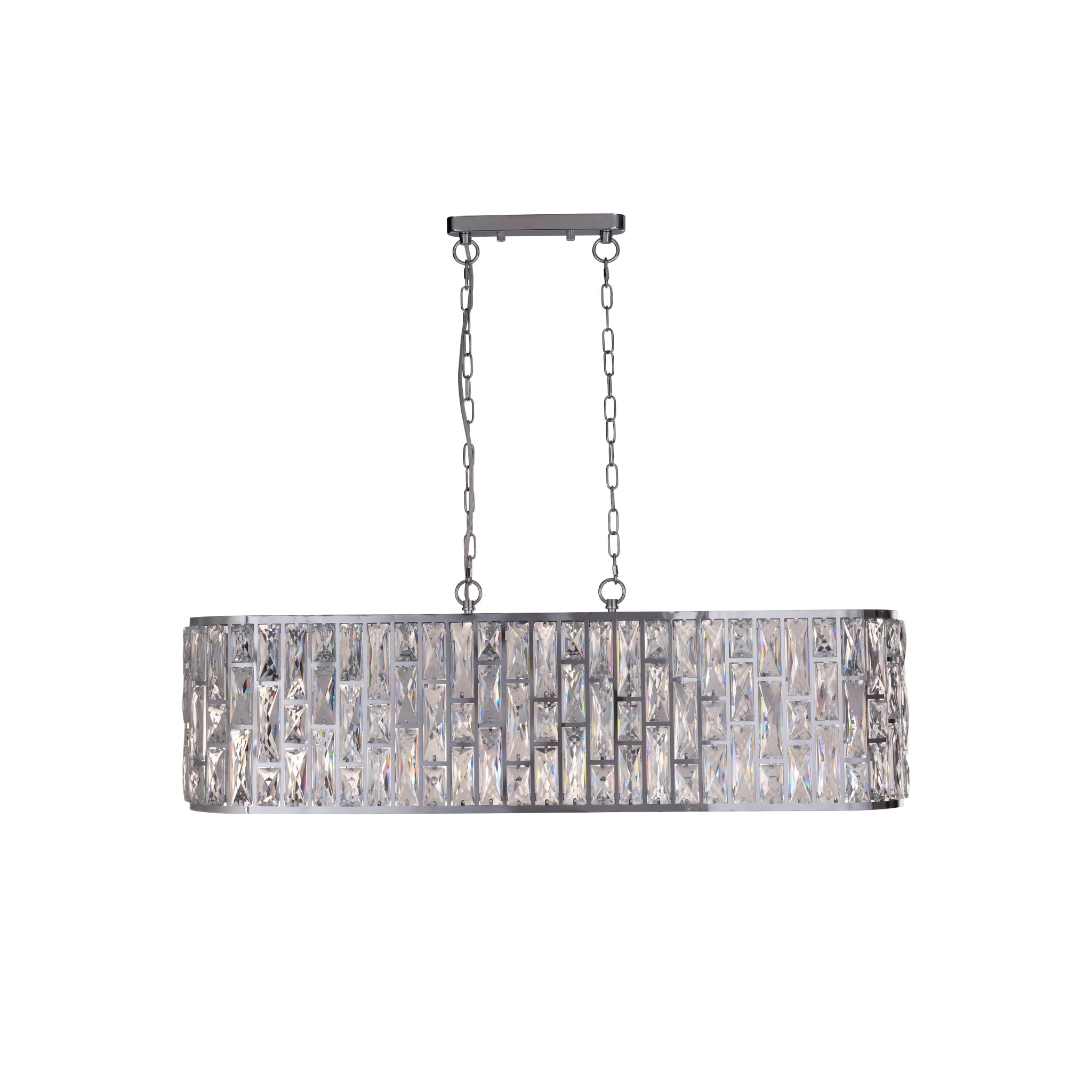 Bijou 8Lt Oval Diner Pendant Chrome Metal & Clear Crystal