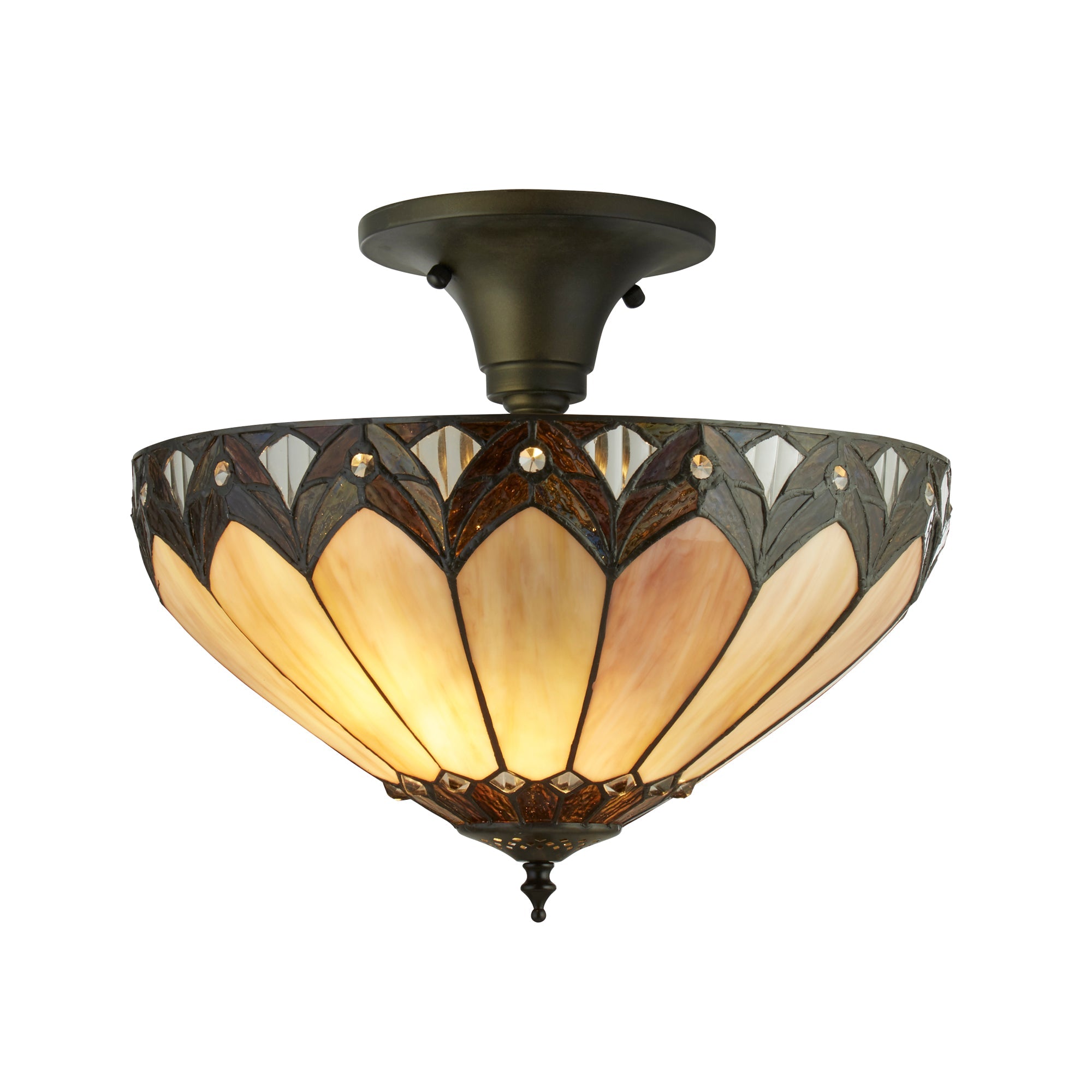 Pearl Semi-Flush-Antique Brass & Stained Glass