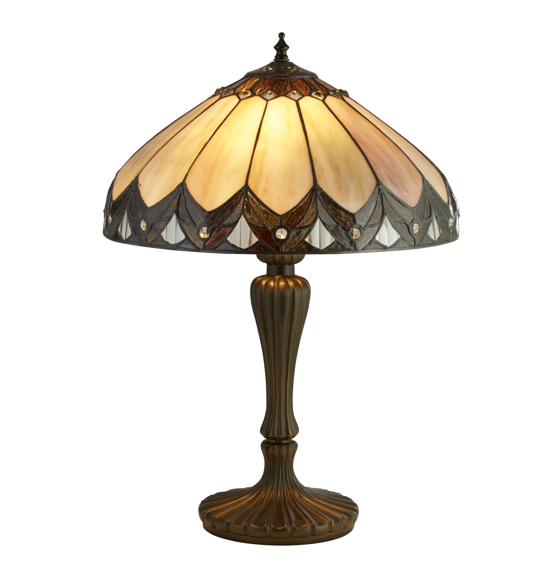 Pearl Table Lamp - Antique Brass & Stained Glass