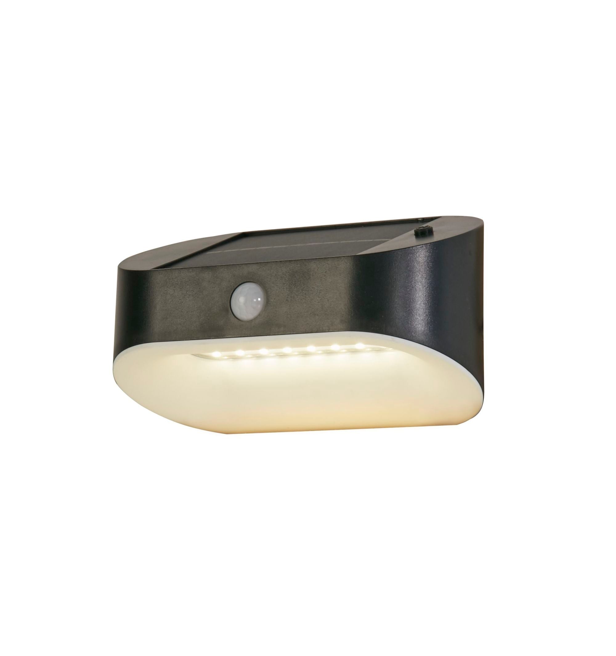 Solar Outdoor Wall Light - Black Metal Lamp, White Polycarbonate