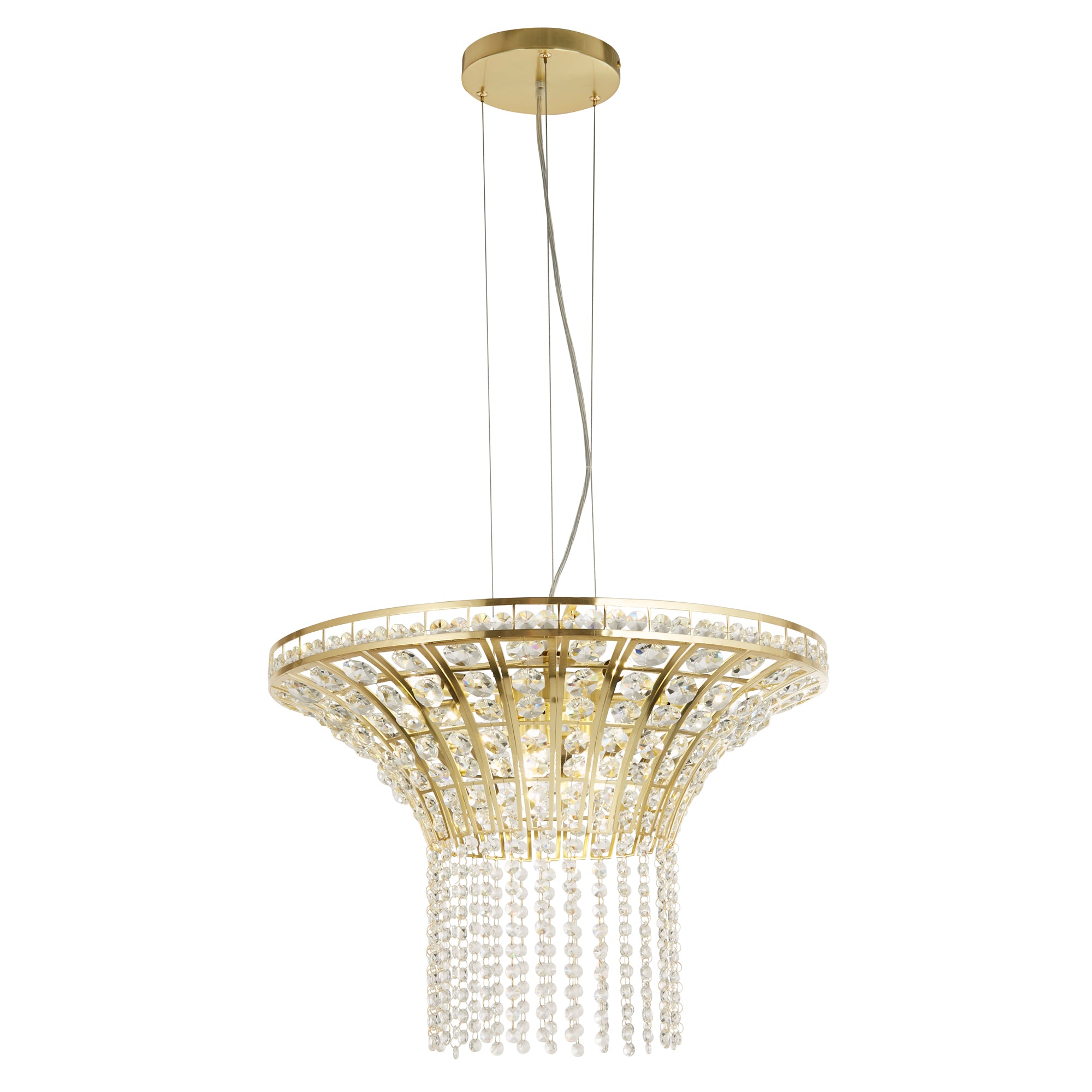 Gemma Round Pendant - Satin Brass & Clear Crystal