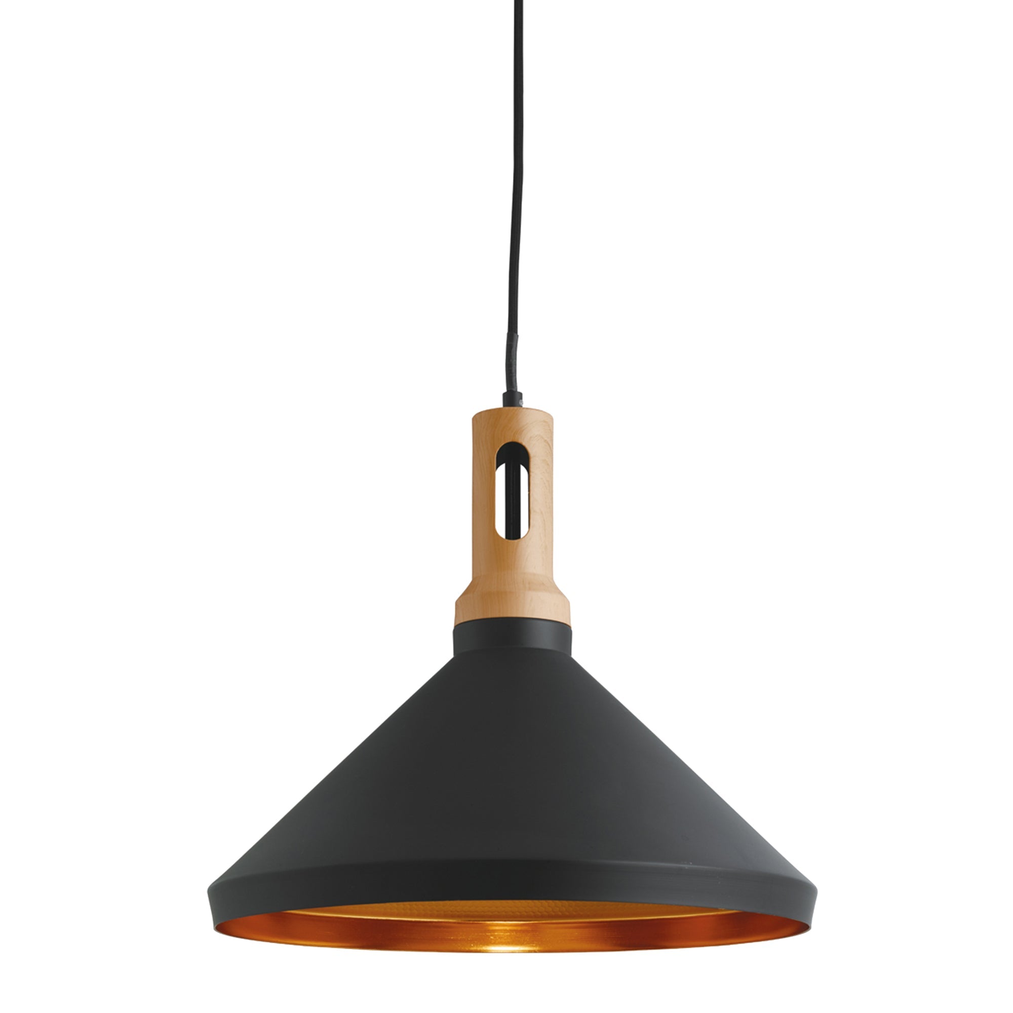Wong Pendant - Black with Wood Effect Cap