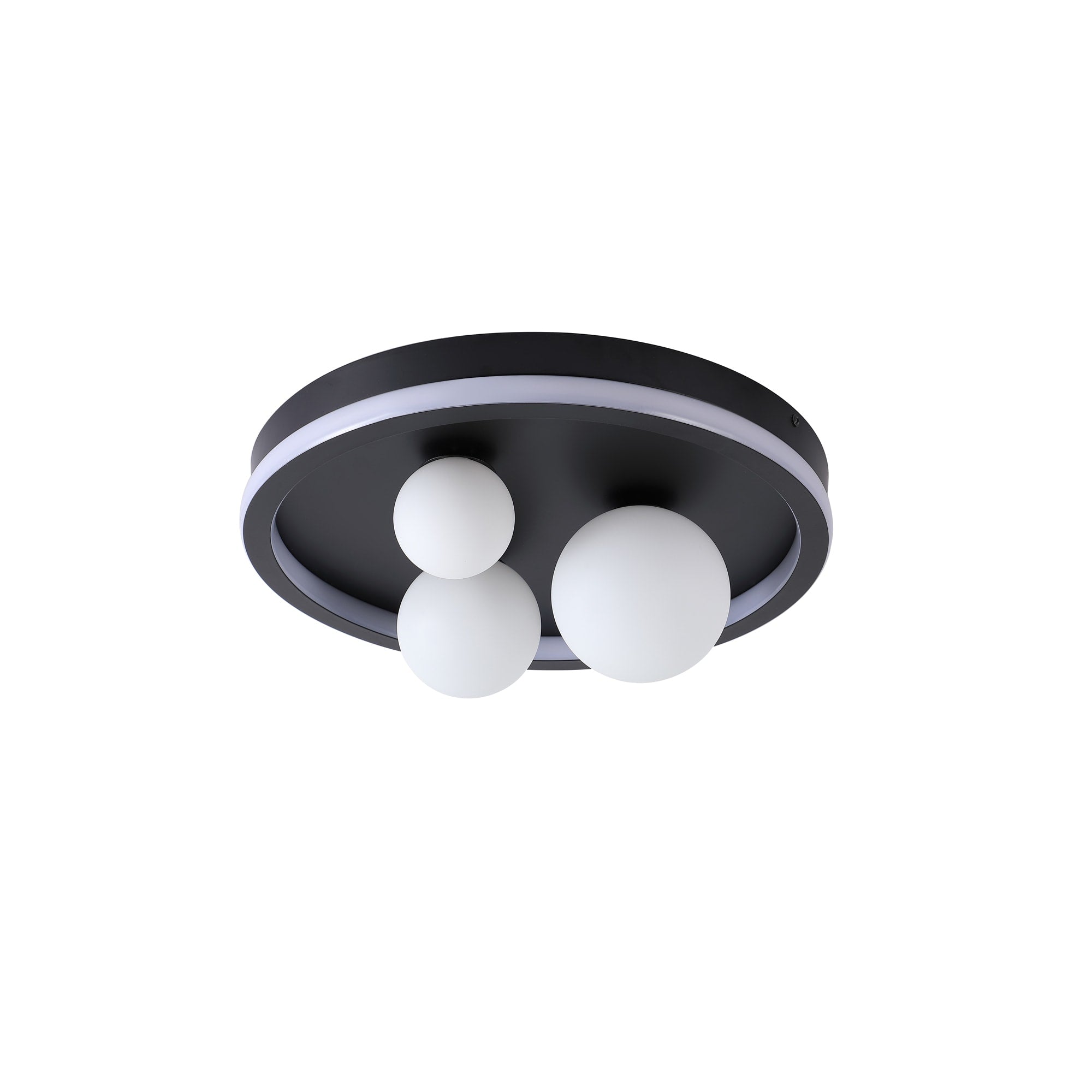 Trident 3Lt LED Flush, Black Metal and Opal Glass Balls