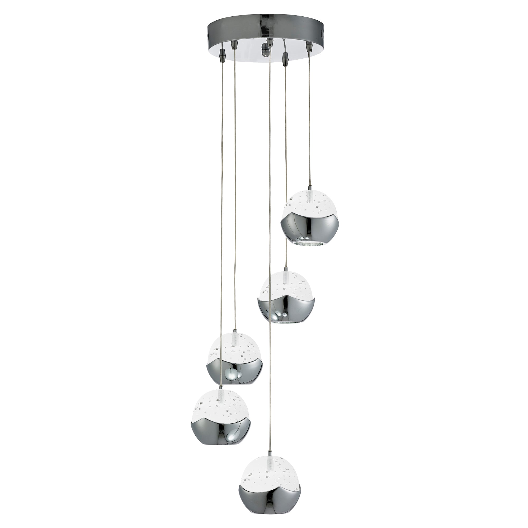 Ice Ball 5Lt Multi-Drop Pendant - Chrome Metal & Glass