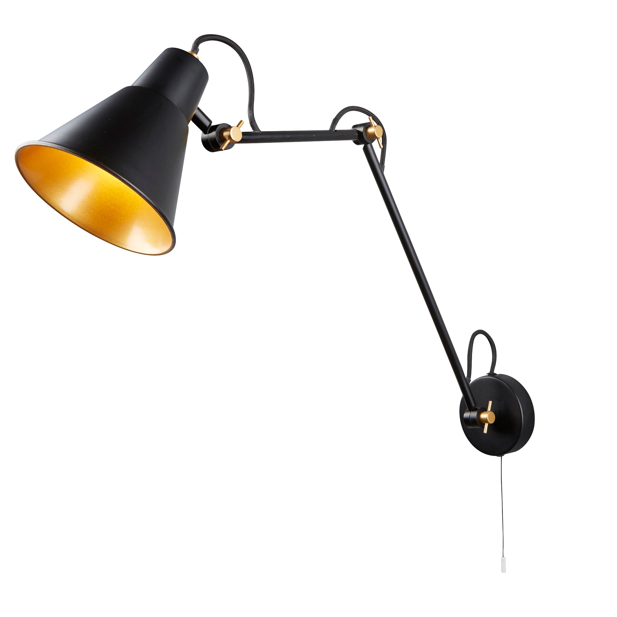 Swing Arm Wall Light II Black and Gold