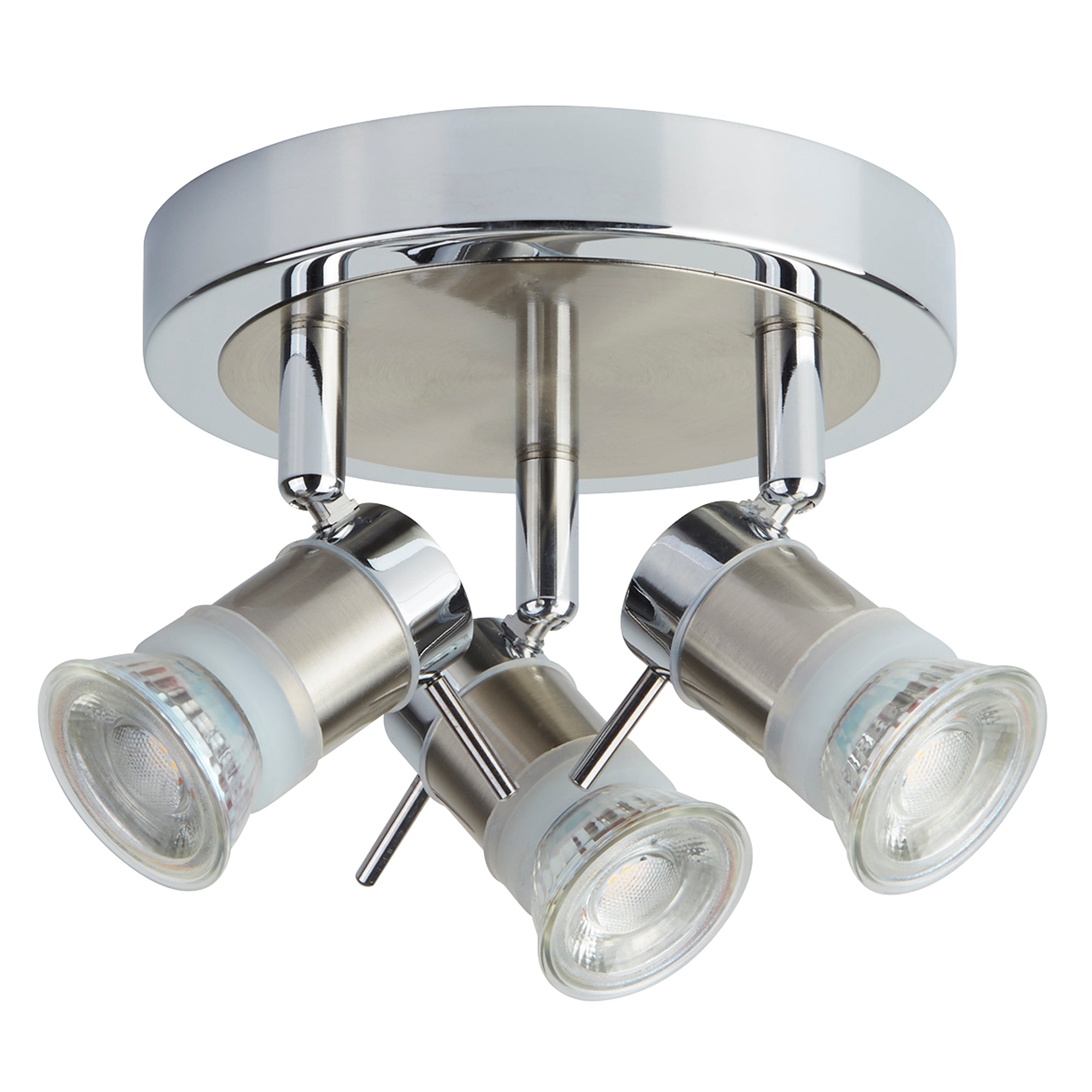 Aries 3Lt LED Round Spotlight - Chrome, Satin Silver, IP44