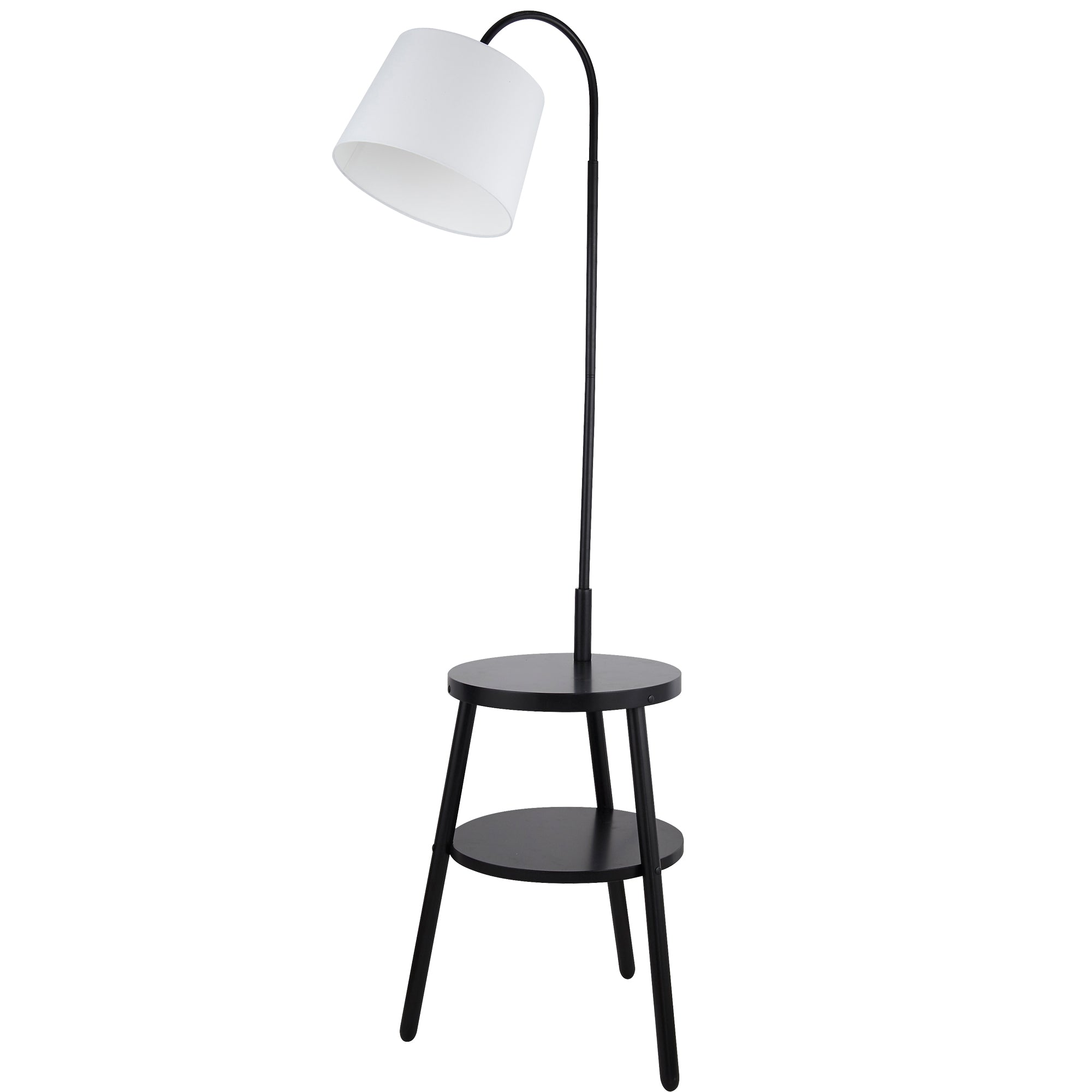 Ridge Shelf Floor Lamp - Black Metal, Wood & White Fabric