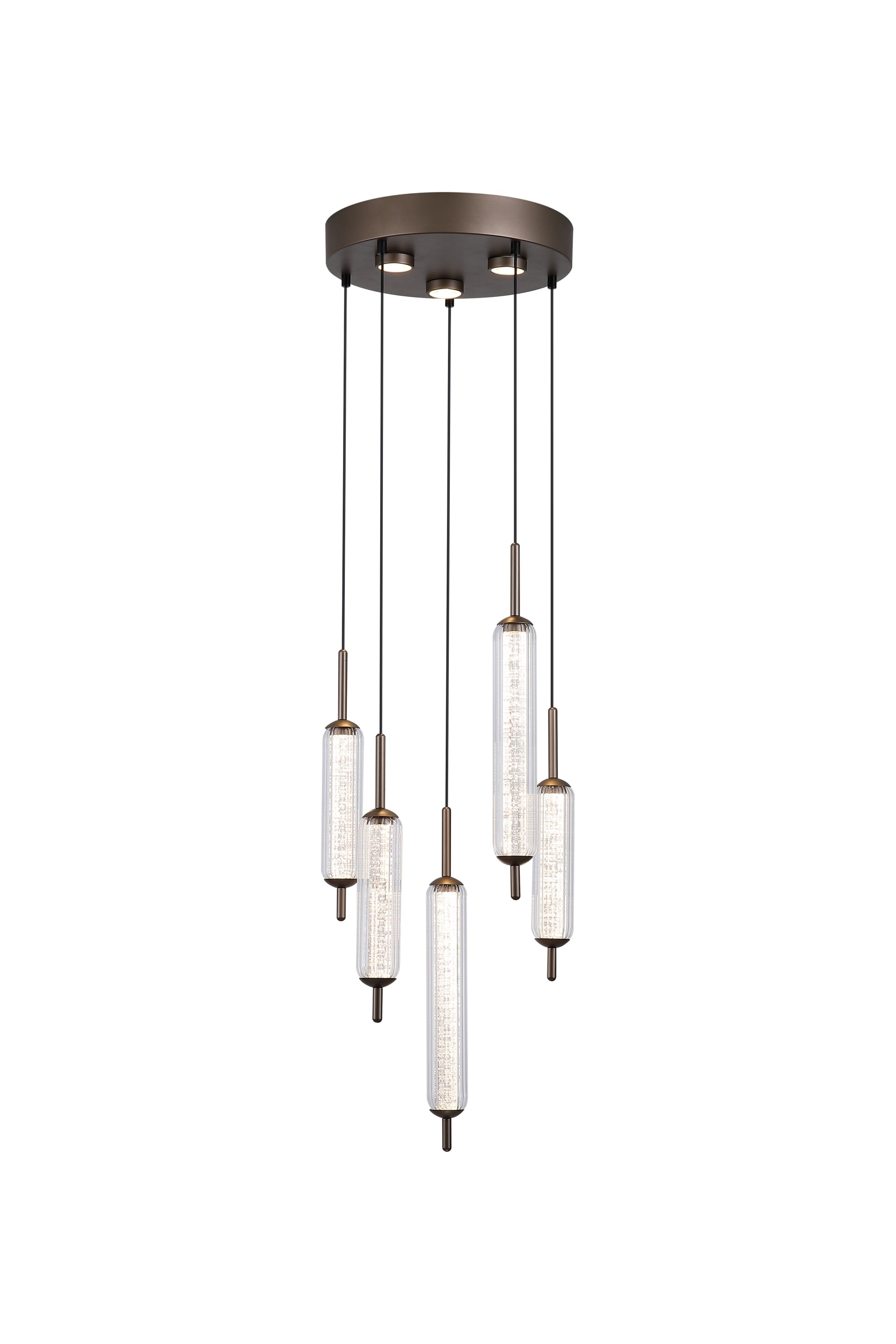 Cattail 5Lt LED Pendant lamp Latte metal with clear glass