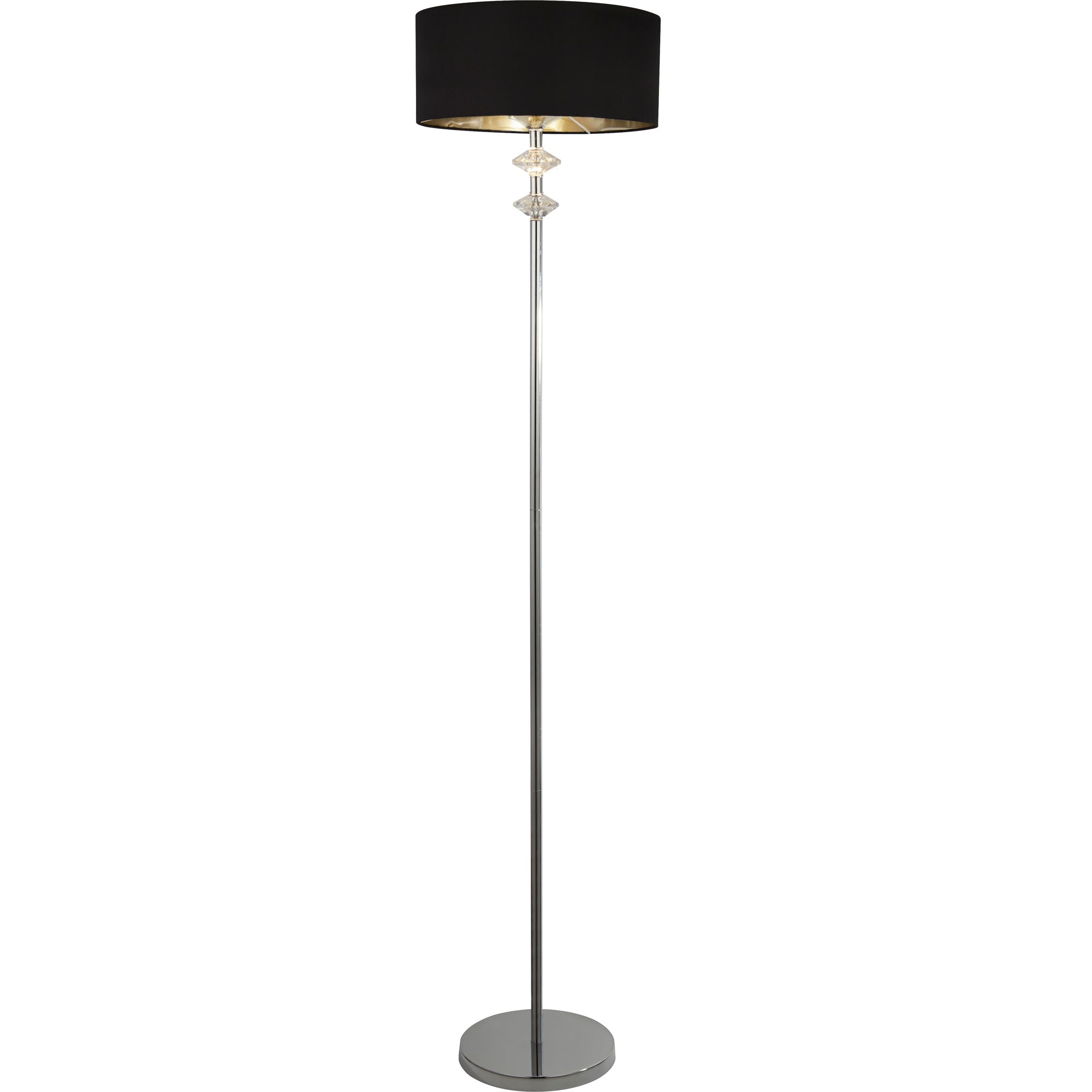 Ontario Floor Lamp - Chrome Metal & Black Fabric Shade