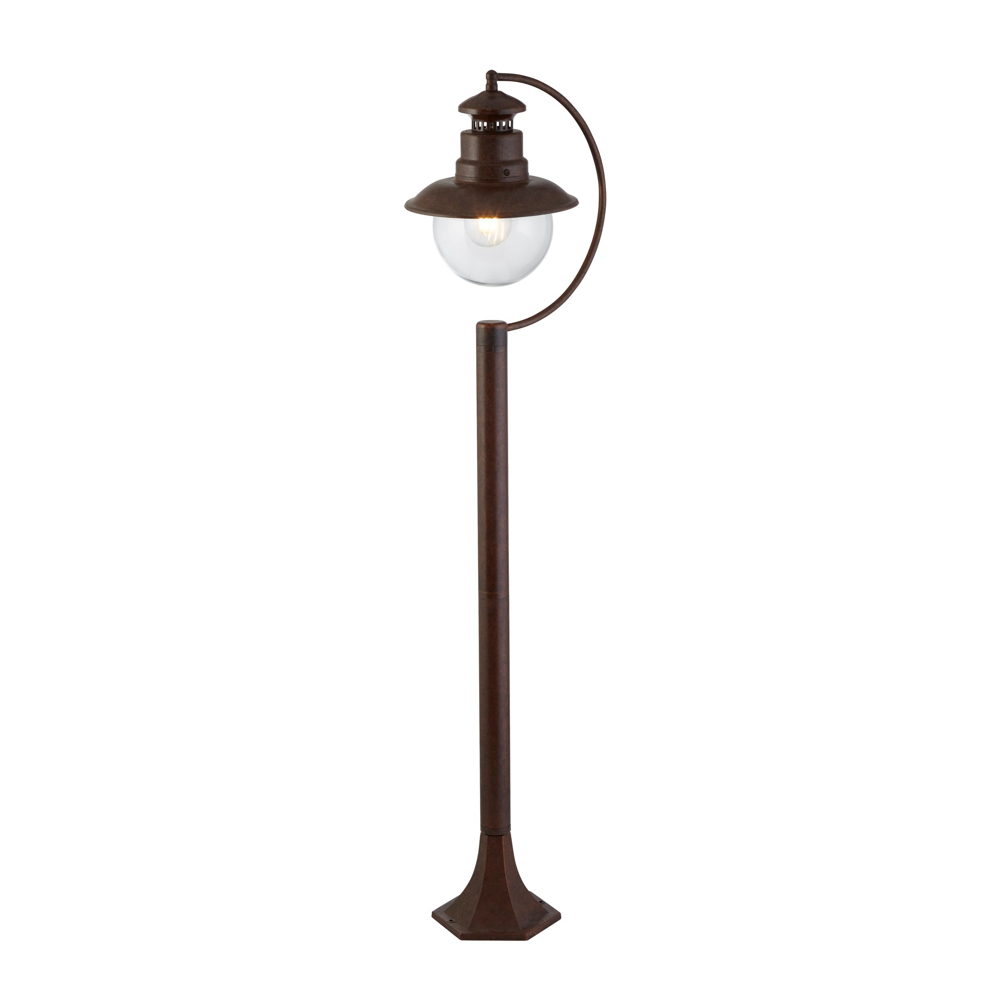 Station Outdoor Post - Brown Metal & Clear Glass