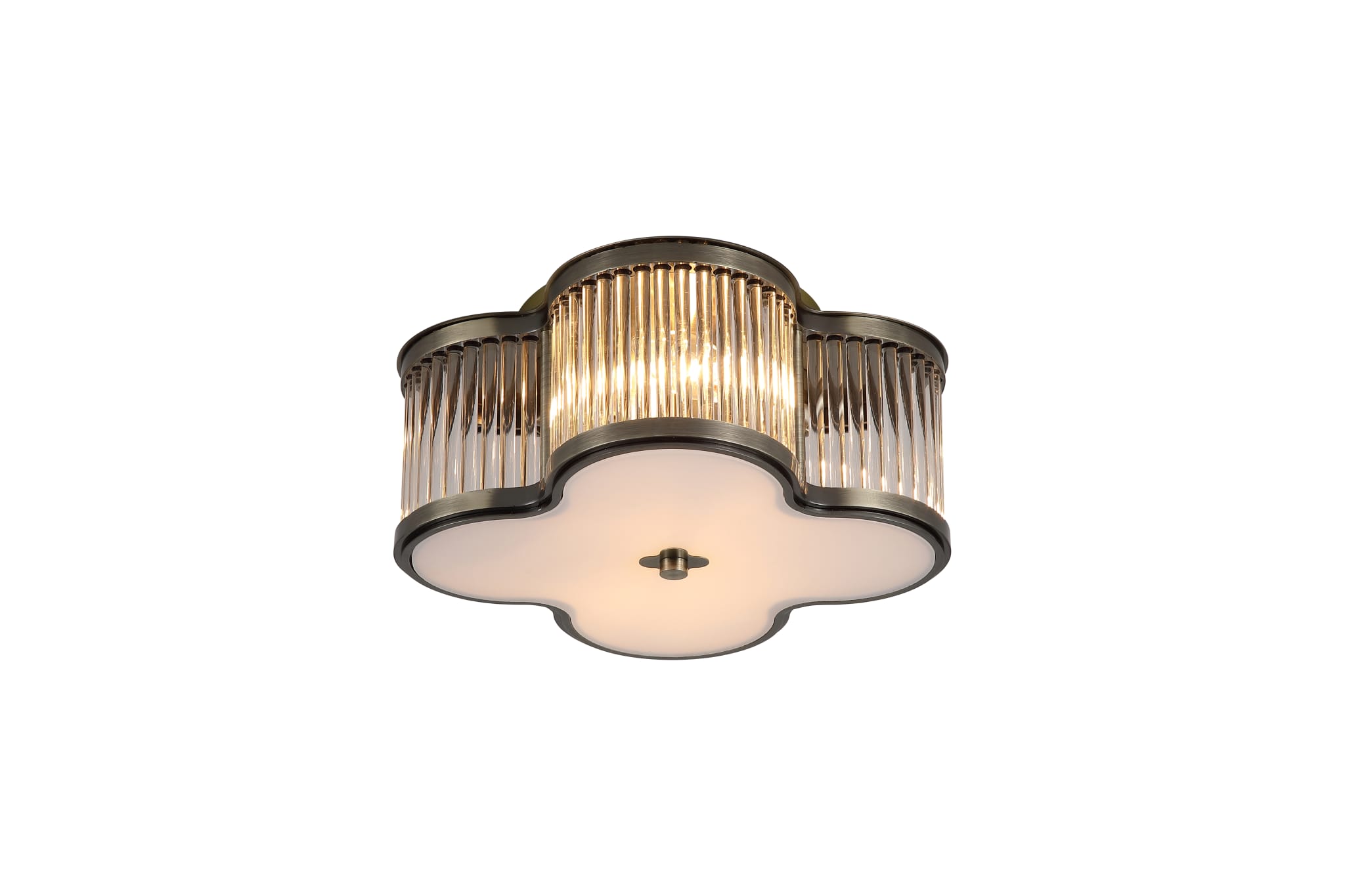 Lotus 2Lt Flush, Antique Brass Metal and Glass Diffuser