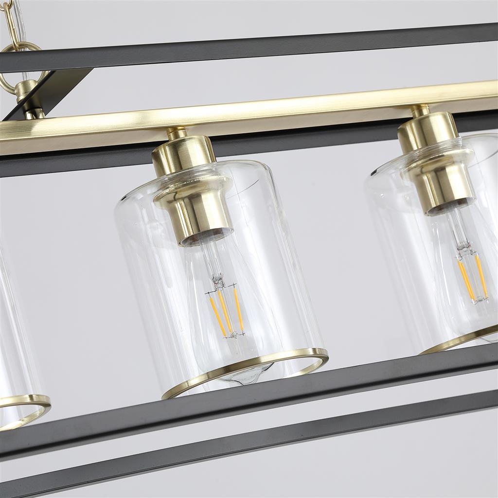Lux & Belle 5LT Pendant-MattBlack&SatinBrass Metal,Clear Glass