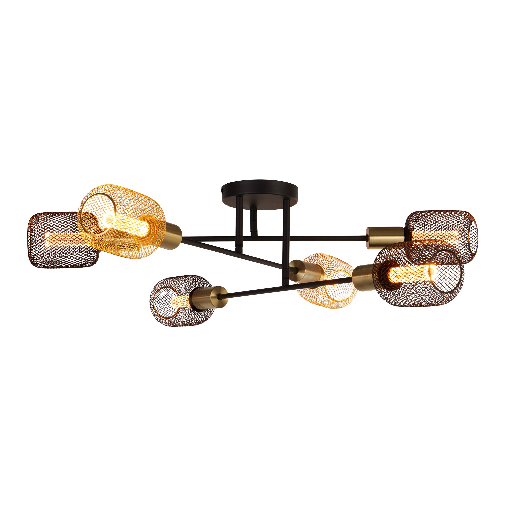 Armstrong 6Lt Semi-Flush - Black & Satin Brass Metal Satin Brass and Matt Black / 6