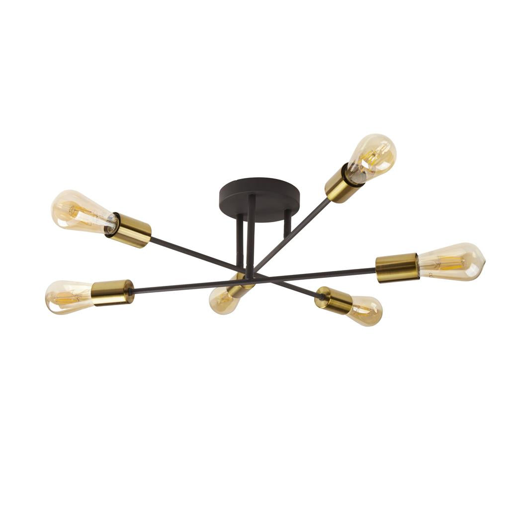 Armstrong 6Lt Semi-Flush - Black & Satin Brass Metal