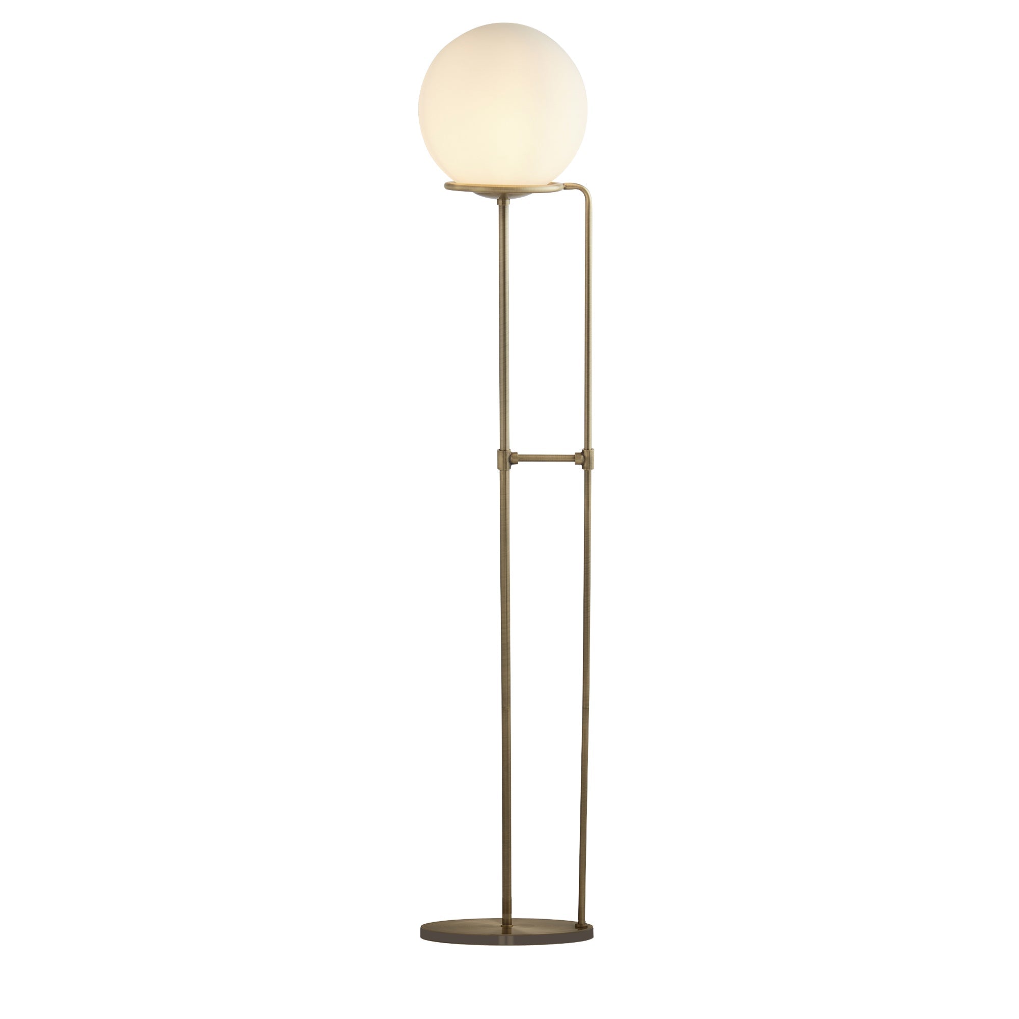 Sphere Floor Lamp - Antique Brass Metal & Opal Glass
