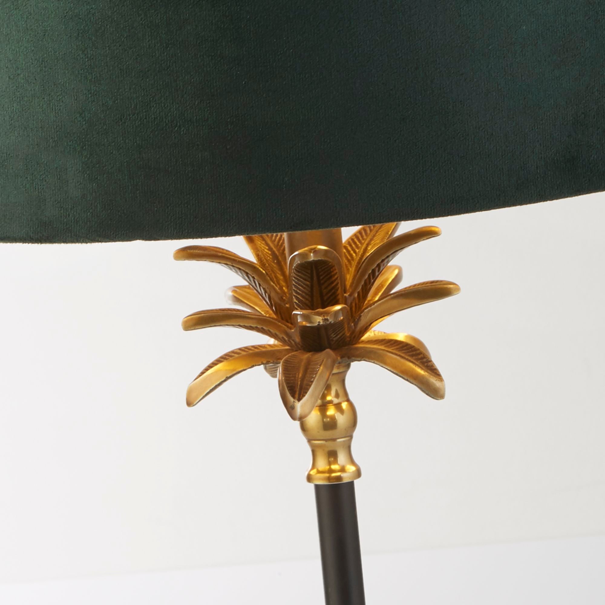 Palm Table Lamp - Antique Brass & Black, Green Velvet Shade Antique Brass and Matt Black - Green Velvet