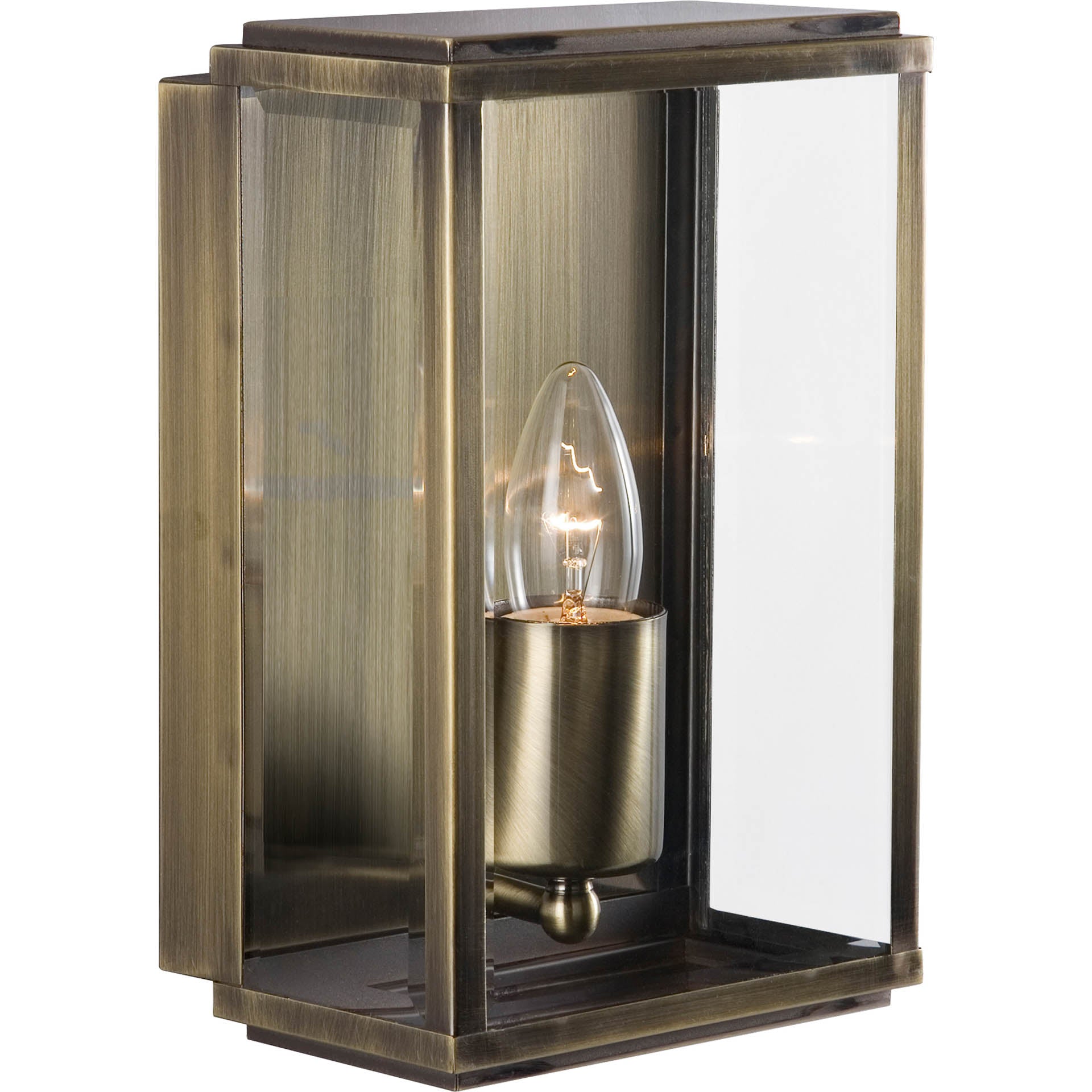Box Outdoor Wall Light - Antique Brass Metal & Glass Antique Brass