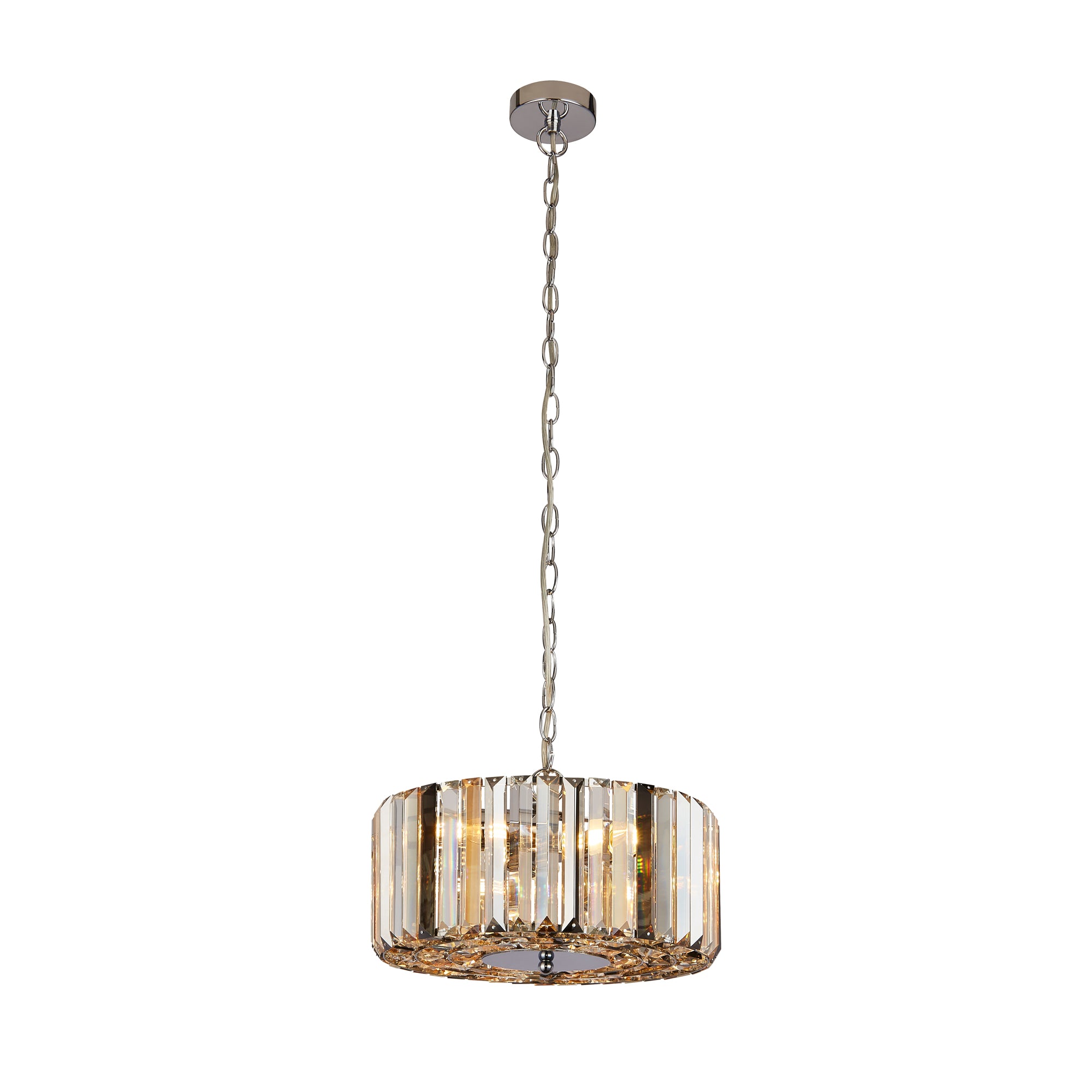 Chapeau 3Lt Pendant/Semi-Flush - Chrome & Mixed Glass Chrome, Clear, Smoked, Amber and White / 3