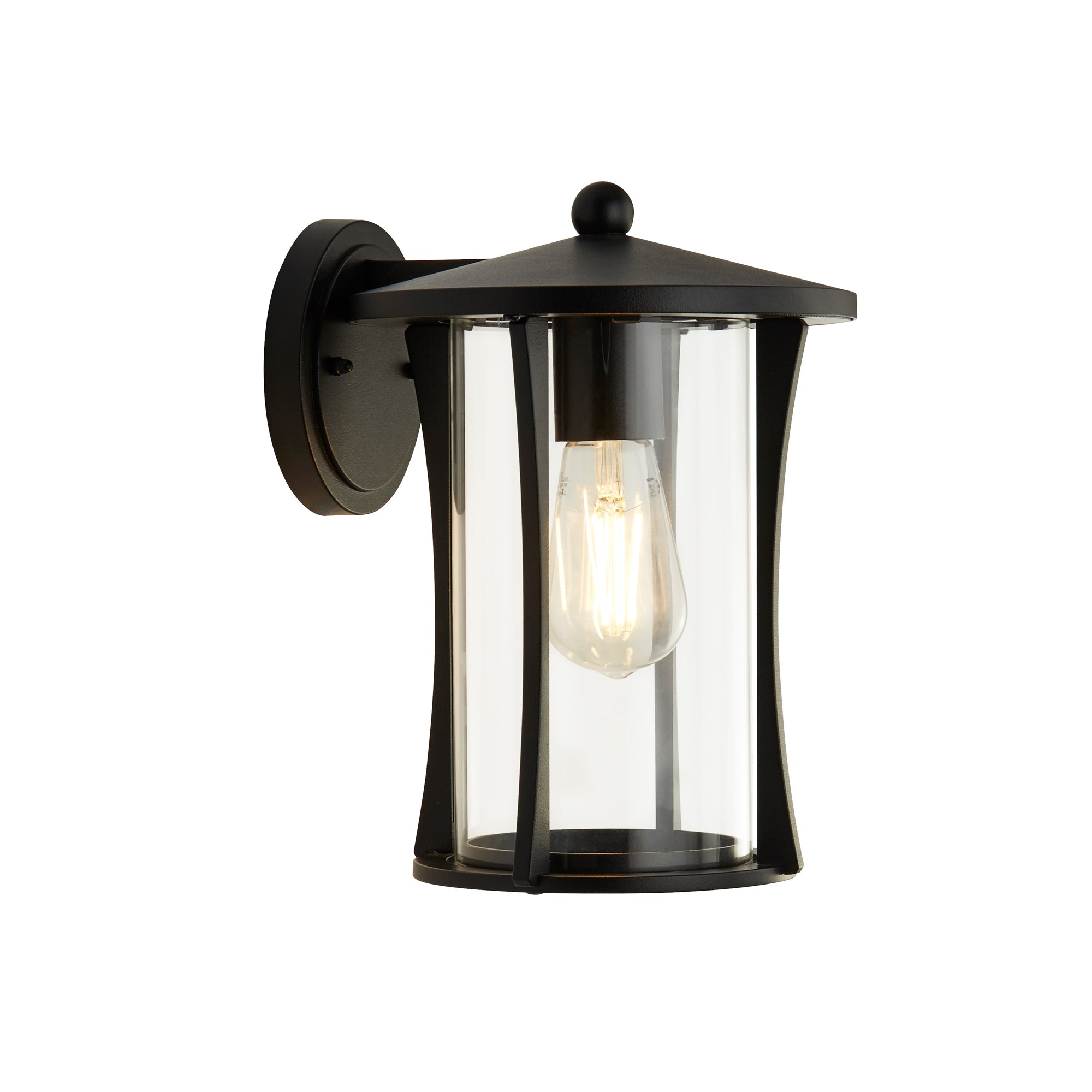 Pagoda Outdoor Wall Light- Black Metal & Clear Glass