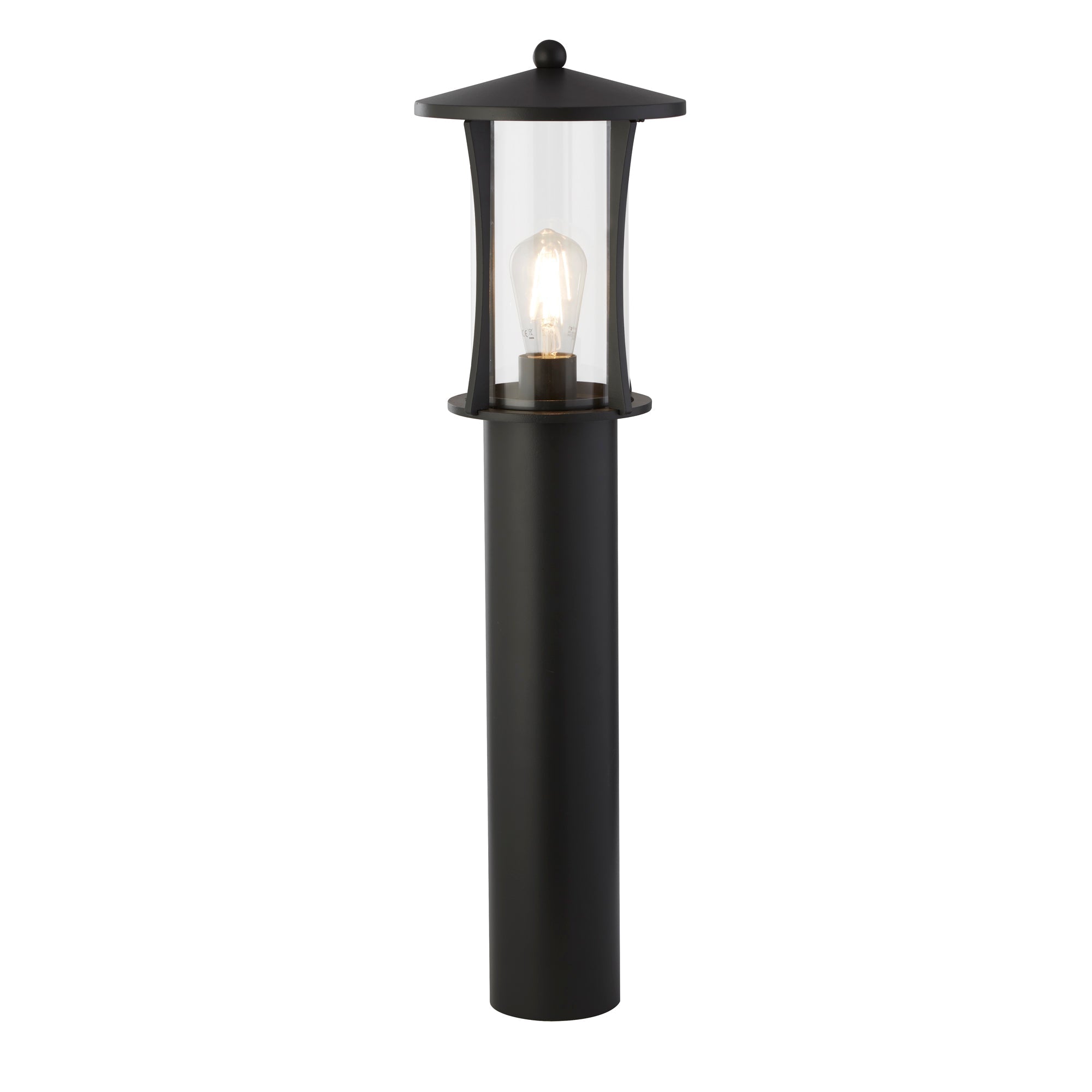 Pagoda Outdoor Post - Black Metal & Clear Glass 730mm
