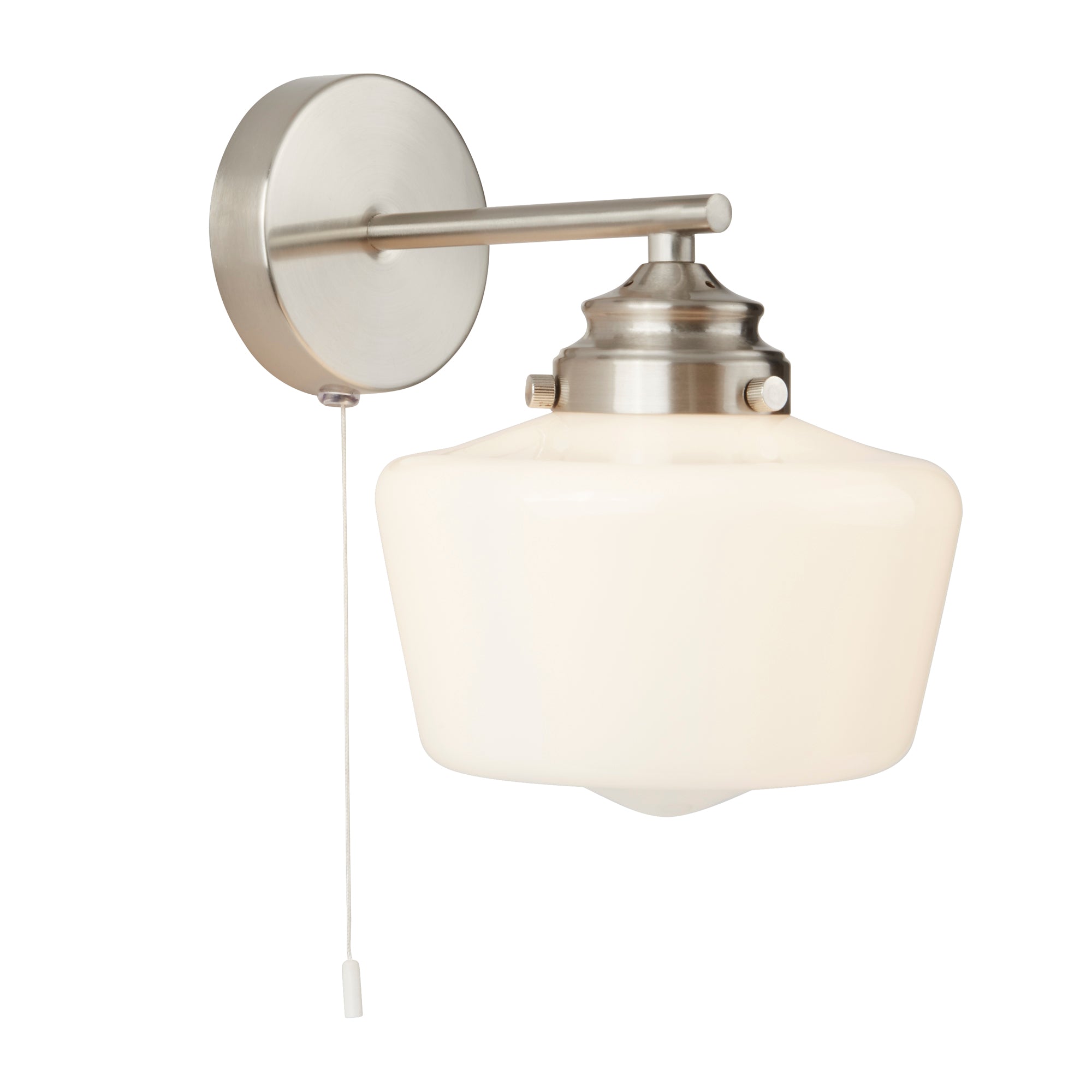 School House Wall Light - Satin Silver Metal & Opal Glass