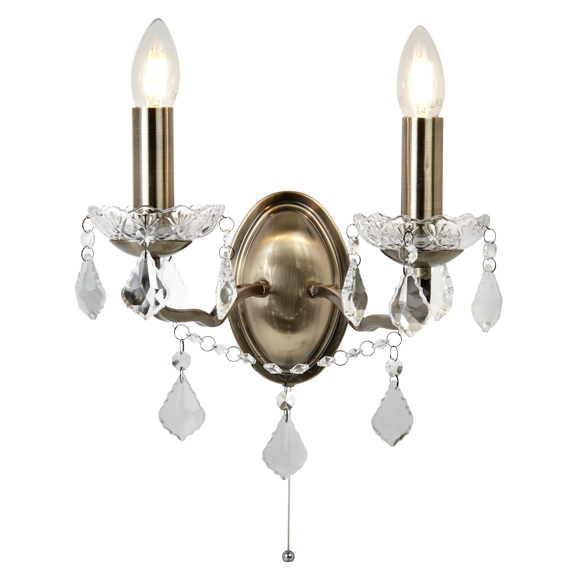 Paris Wall Light - Metal & Clear Crystal Antique Brass