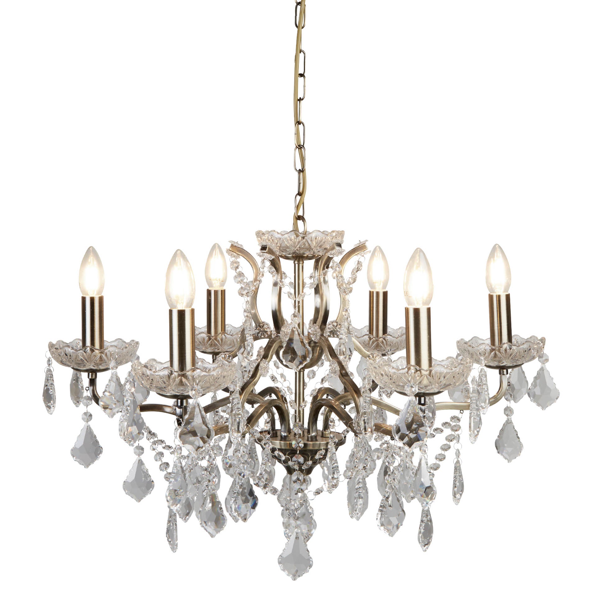 Paris Chandelier -Metal & Clear Crystal Antique Brass / 6
