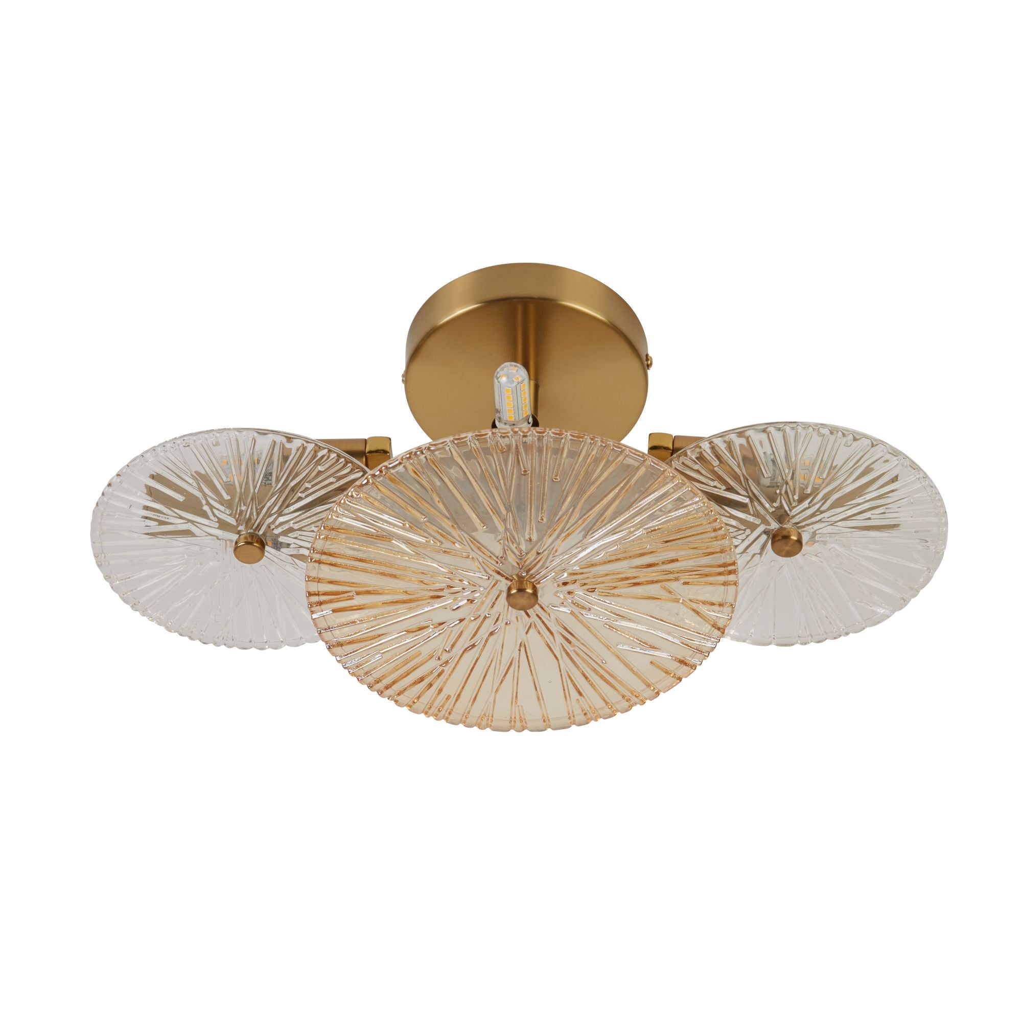 Wagon Wheel Wall/Flush- Bronze Metal, Clear, Amber Glass