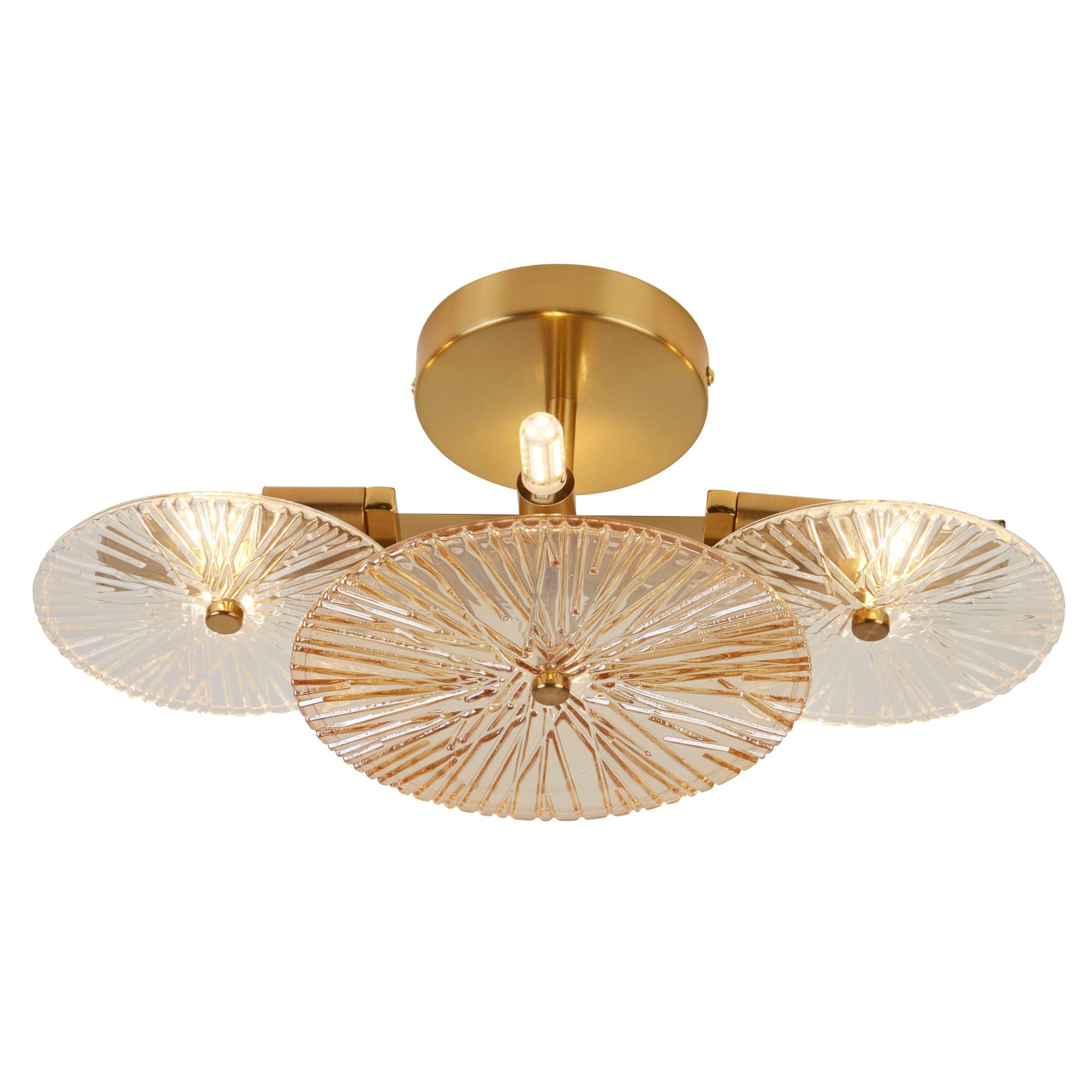 Wagon Wheel Wall/Flush- Bronze Metal, Clear, Amber Glass