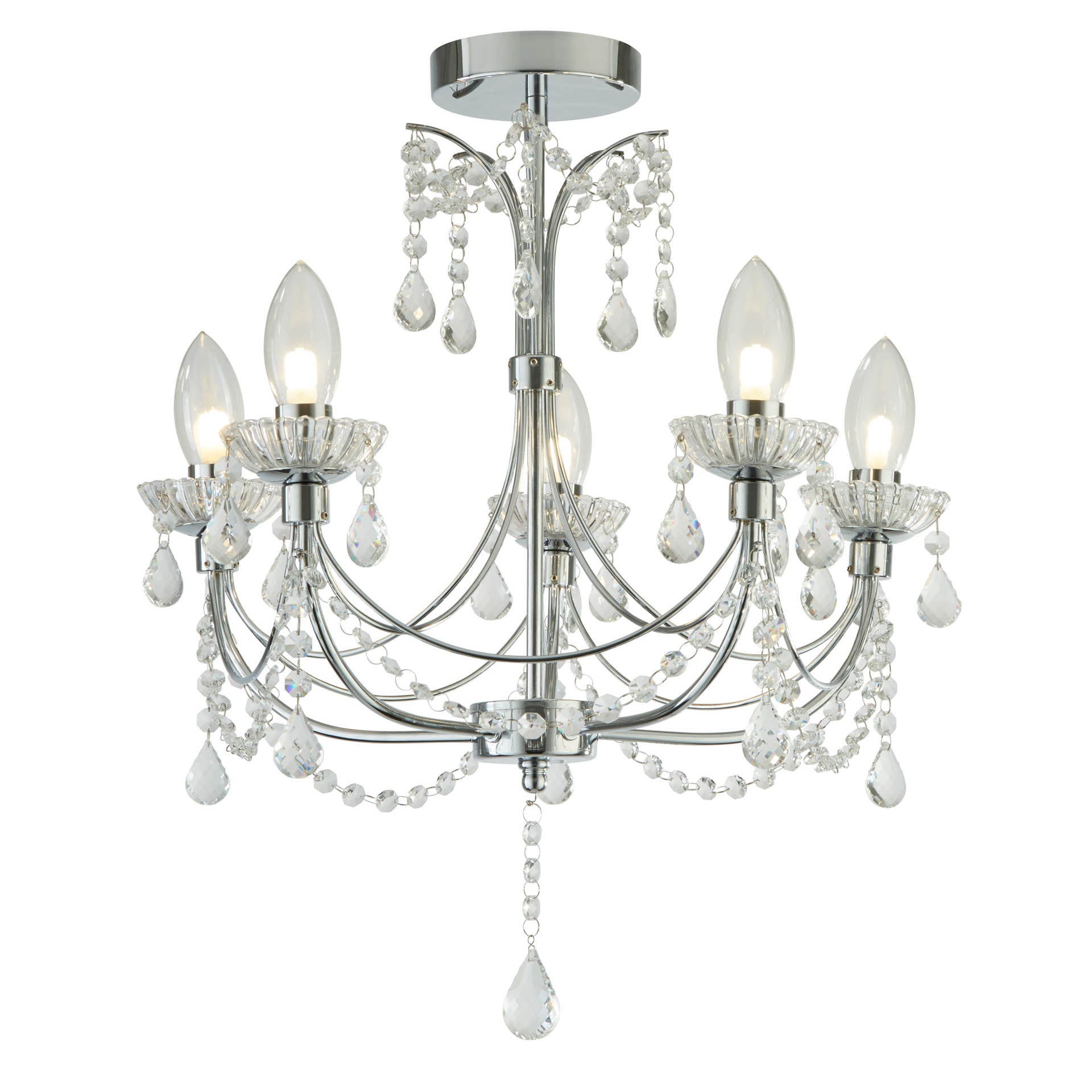 Autumn 5Lt Chandelier - Chrome Metal & Clear Crystal