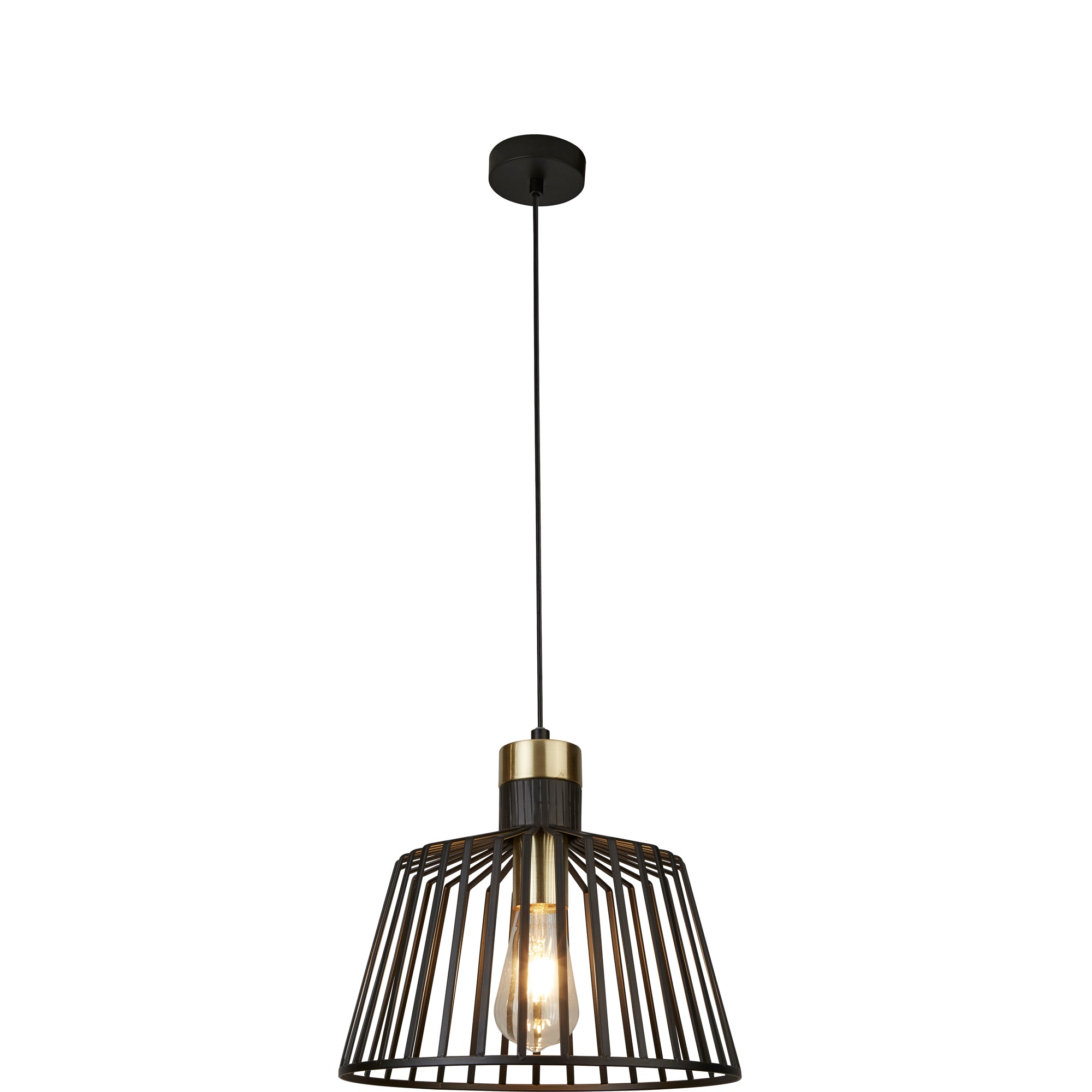 Bird Cage Pendant - Black & Satin Brass Metal