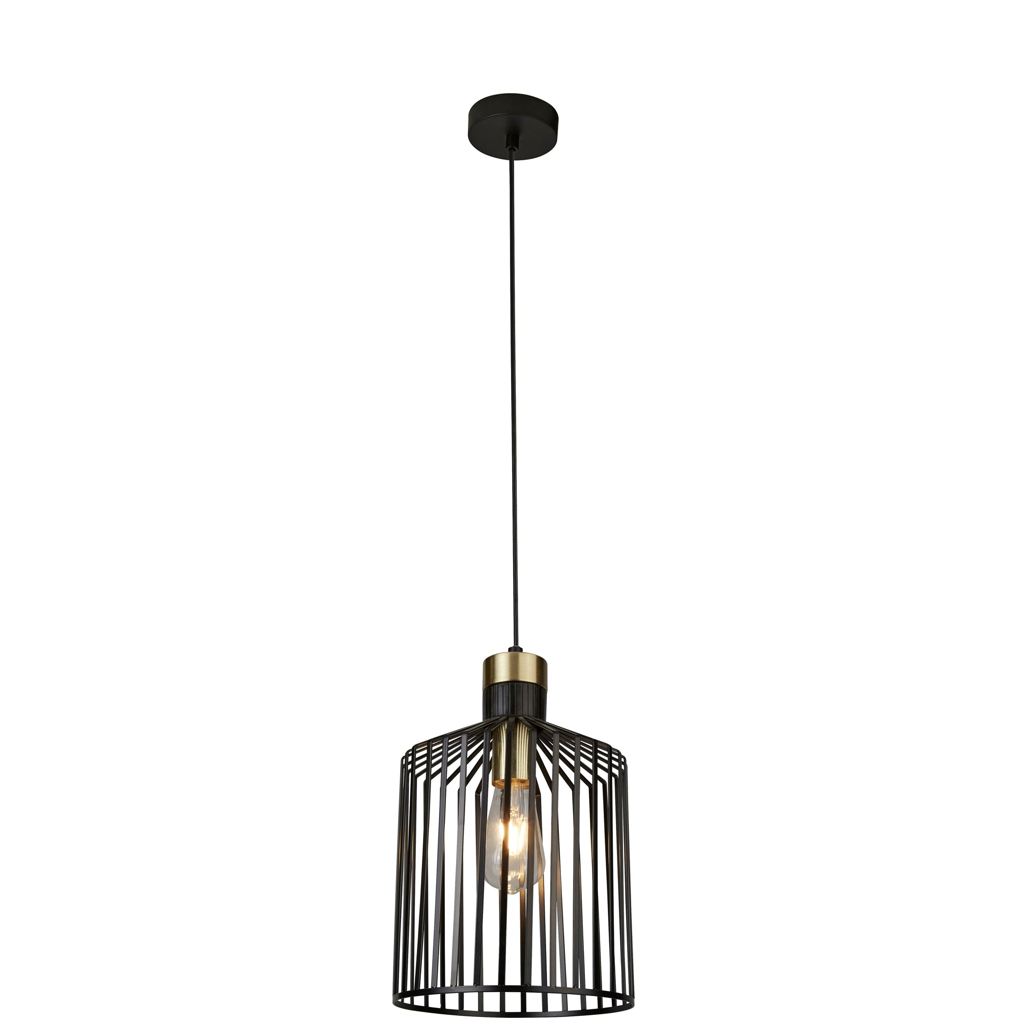 Bird Cage Pendant - Black & Satin Brass Metal