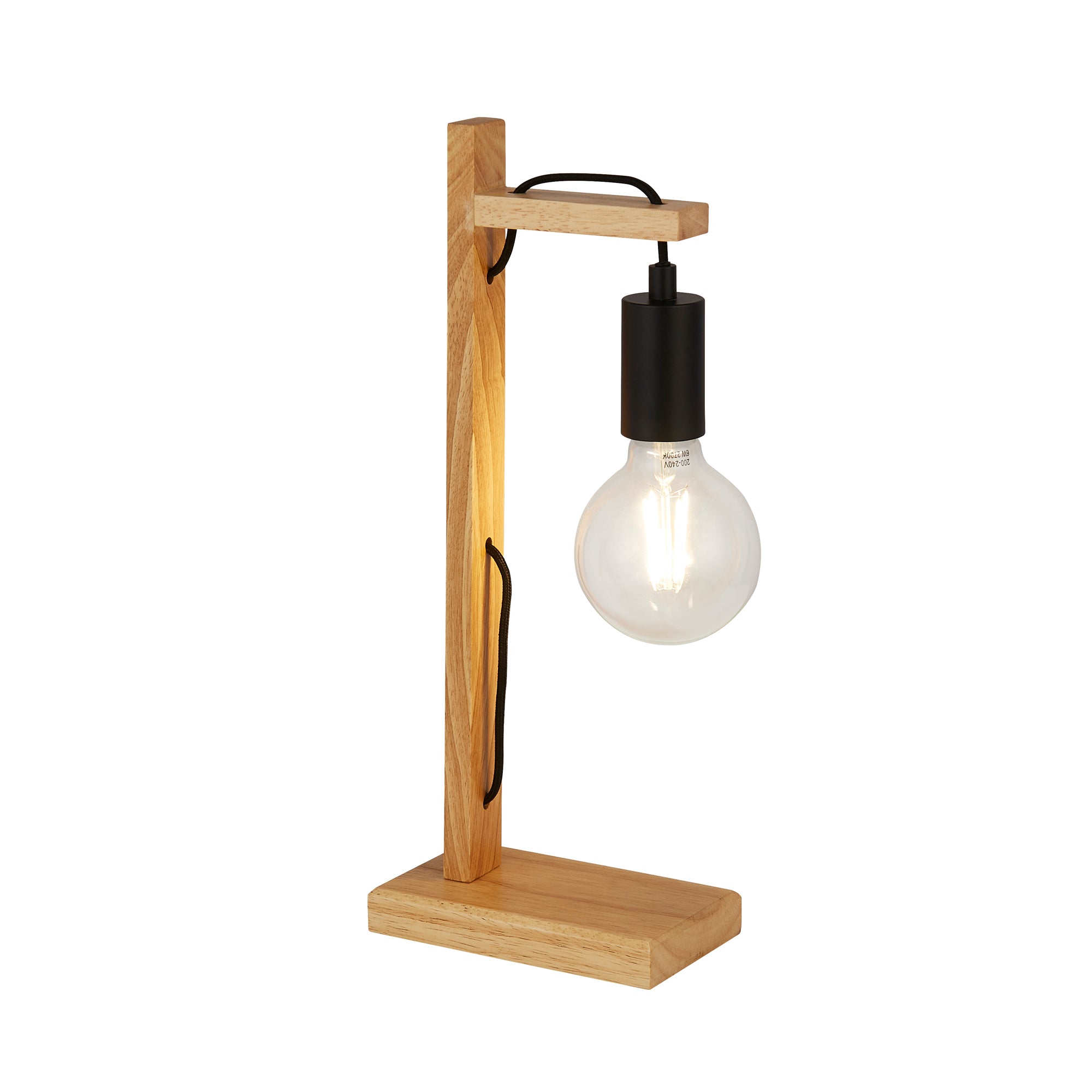 Woody Table Lamp - Natural Wood & Black Metal