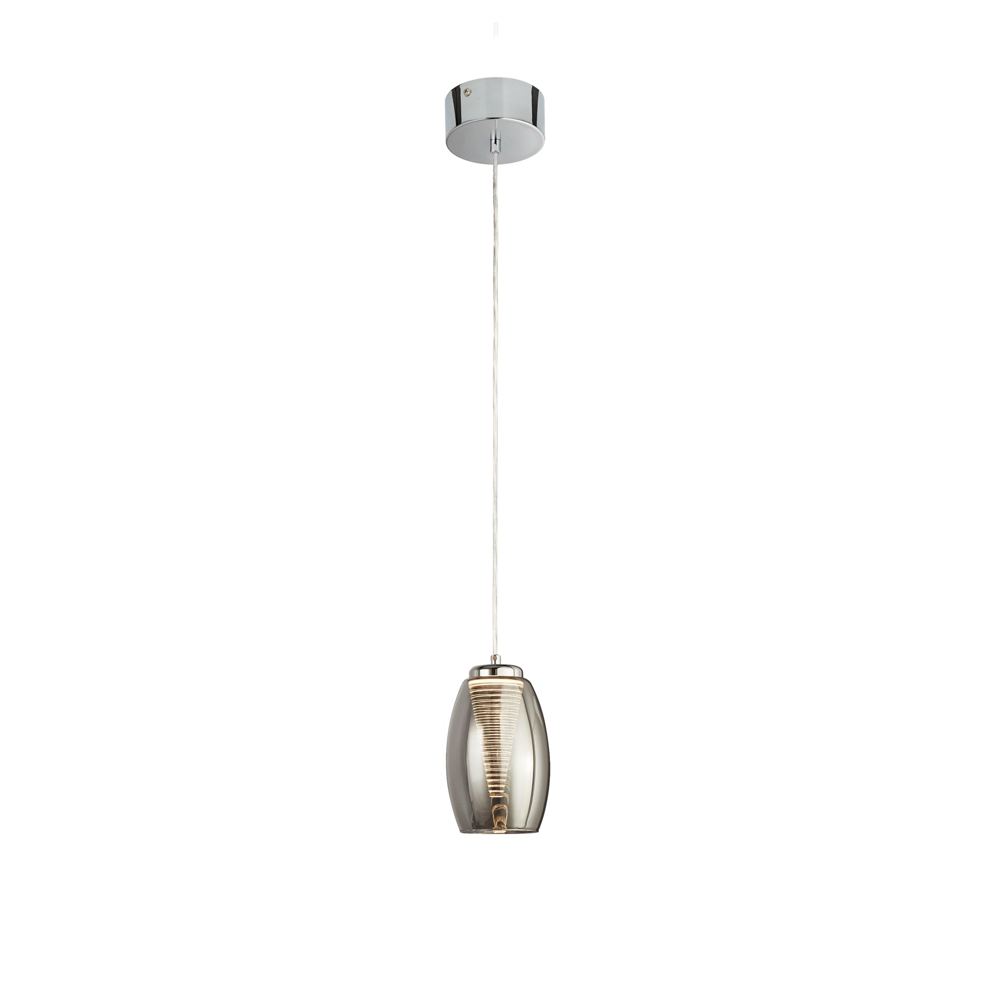 Cyclone Pendant - Metal & Glass Chrome and Smocked Glass