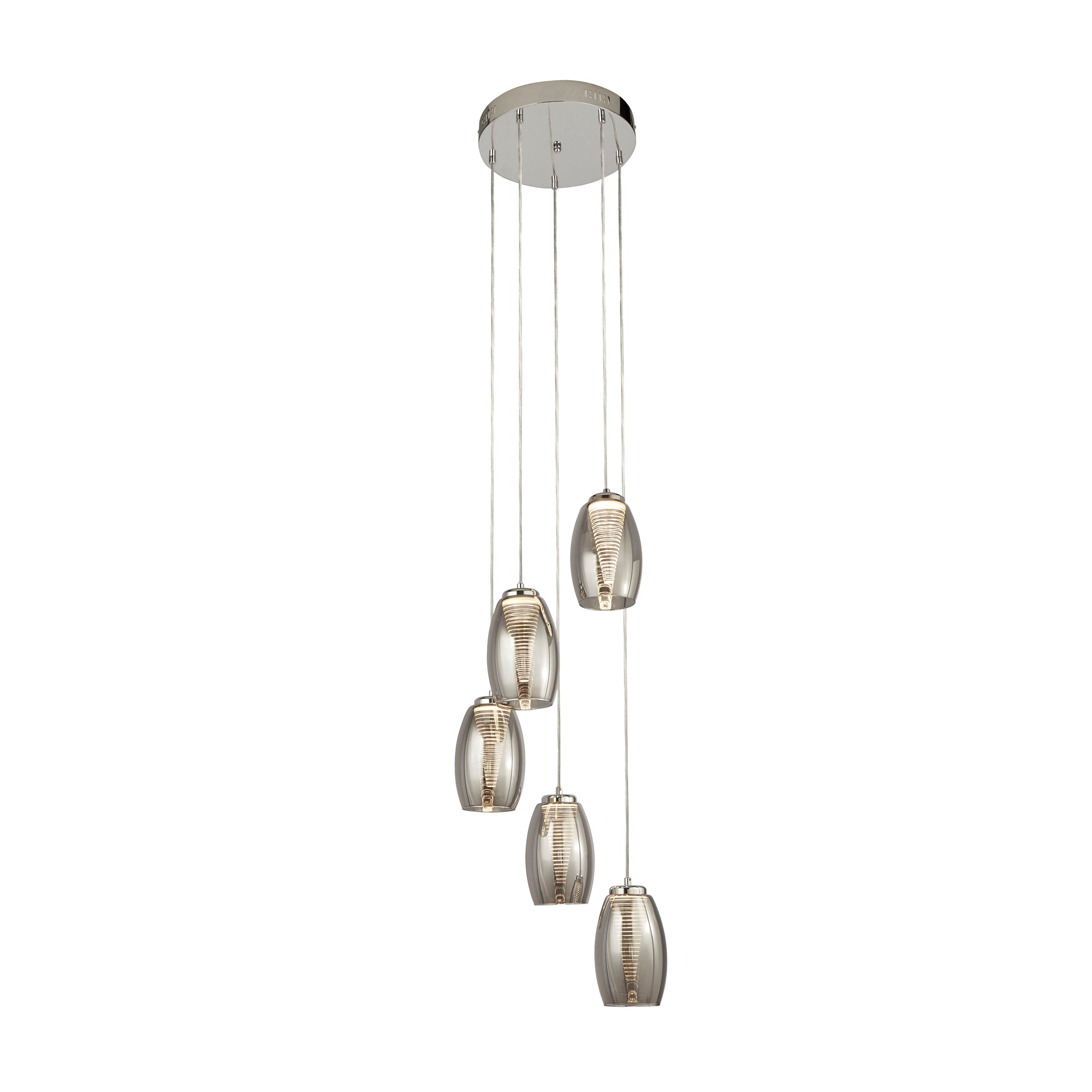 Cyclone Multi-Drop Pendant- Metal & Glass 5 / Chrome and Smoked Glass