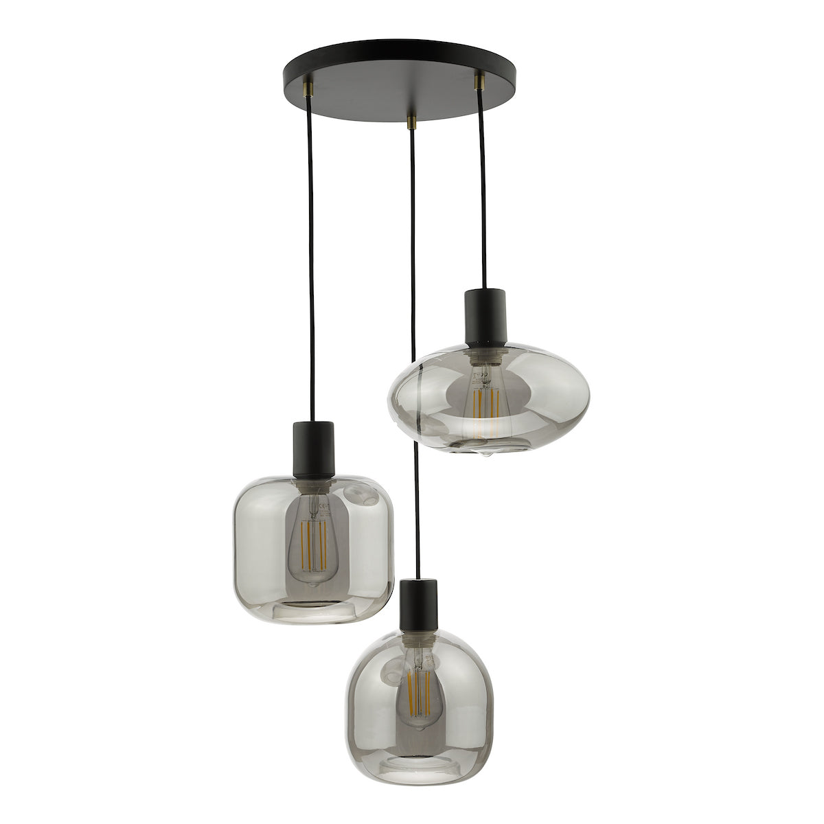 AIDEN 3LT CLUSTER BLACK CW SMOKED GLASS