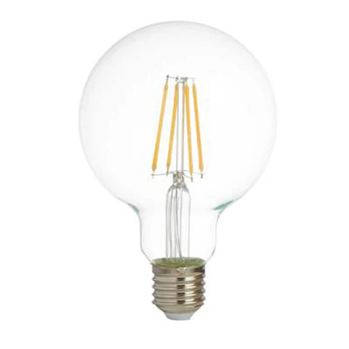 Dimmable LED filament globe lamp, (95mm) clear glass , E27 6W