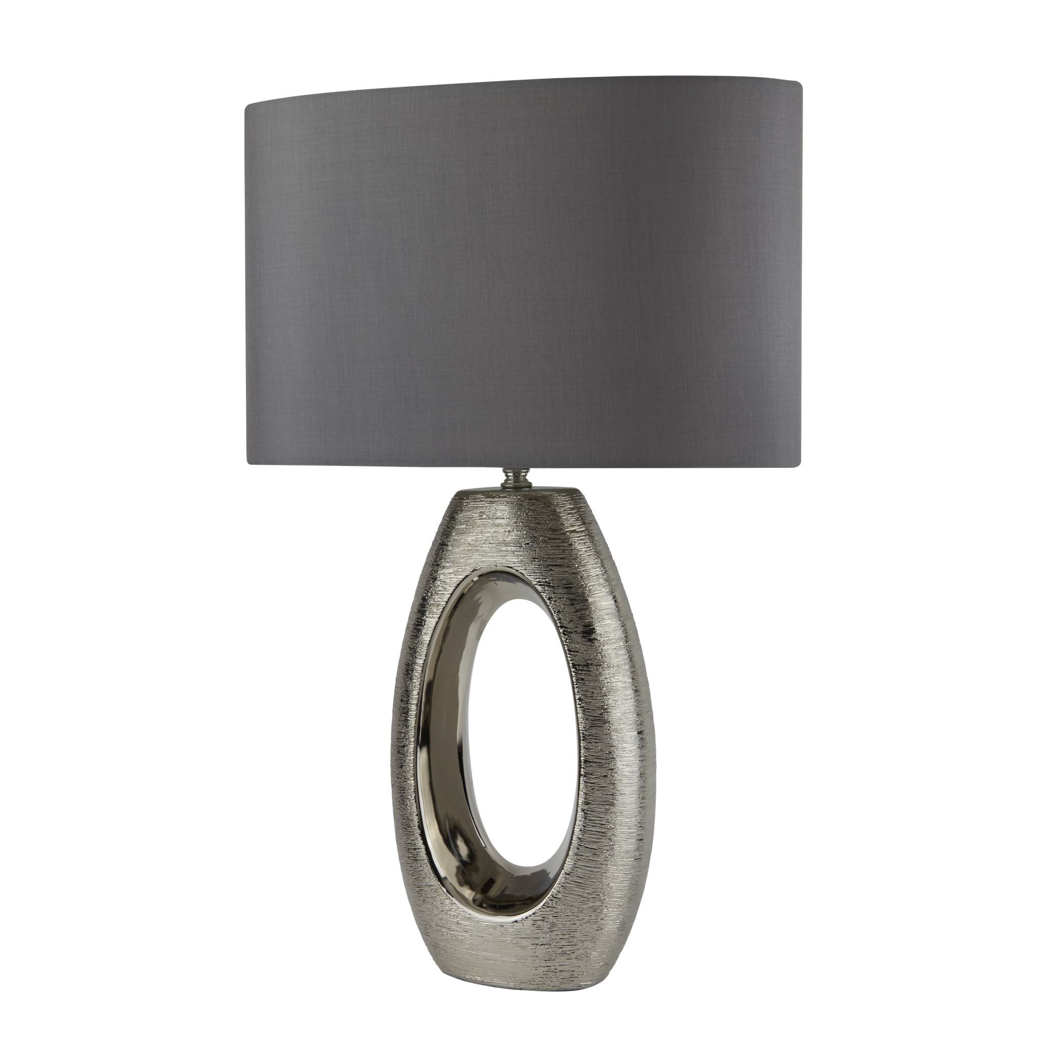 Artisan Table Lamp - Ceramic, Chrome & Grey Faux Silk Shade