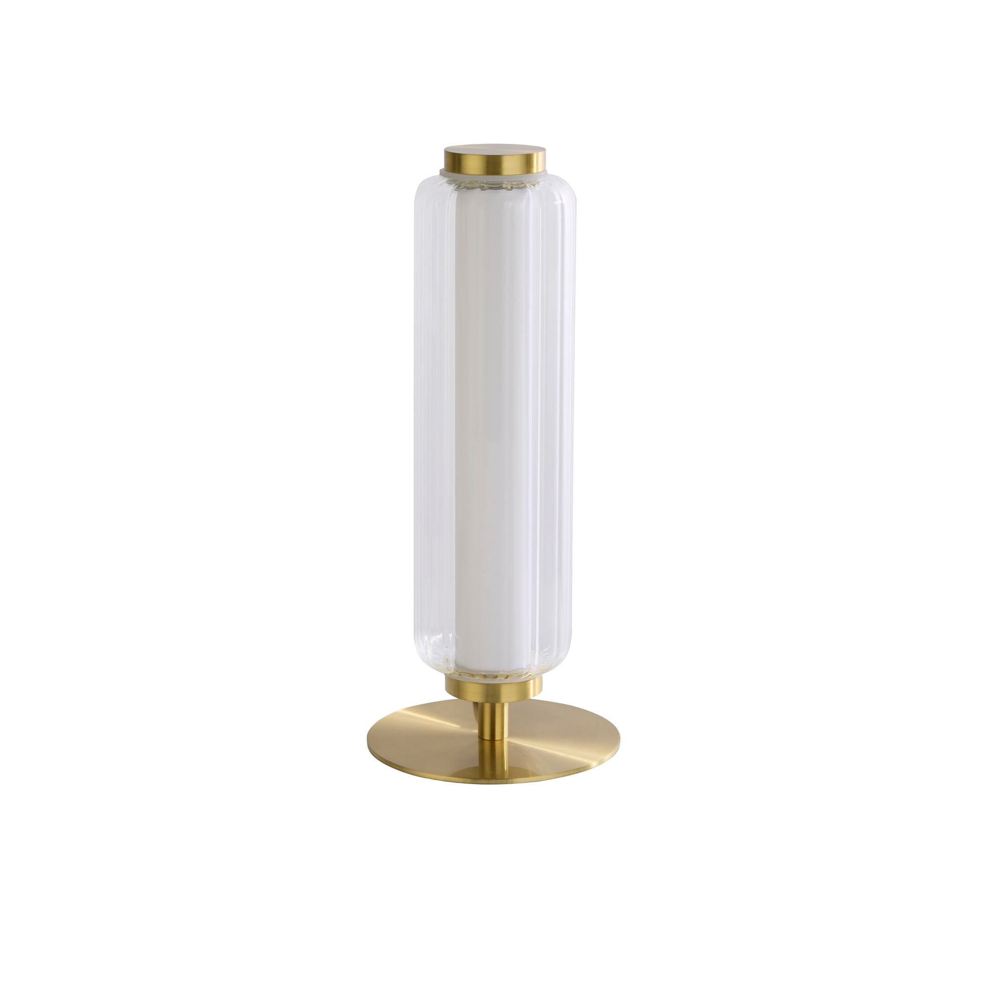 Mod LED Table Lamp, Satin Brass Metal, Opal Acrylic & Clear