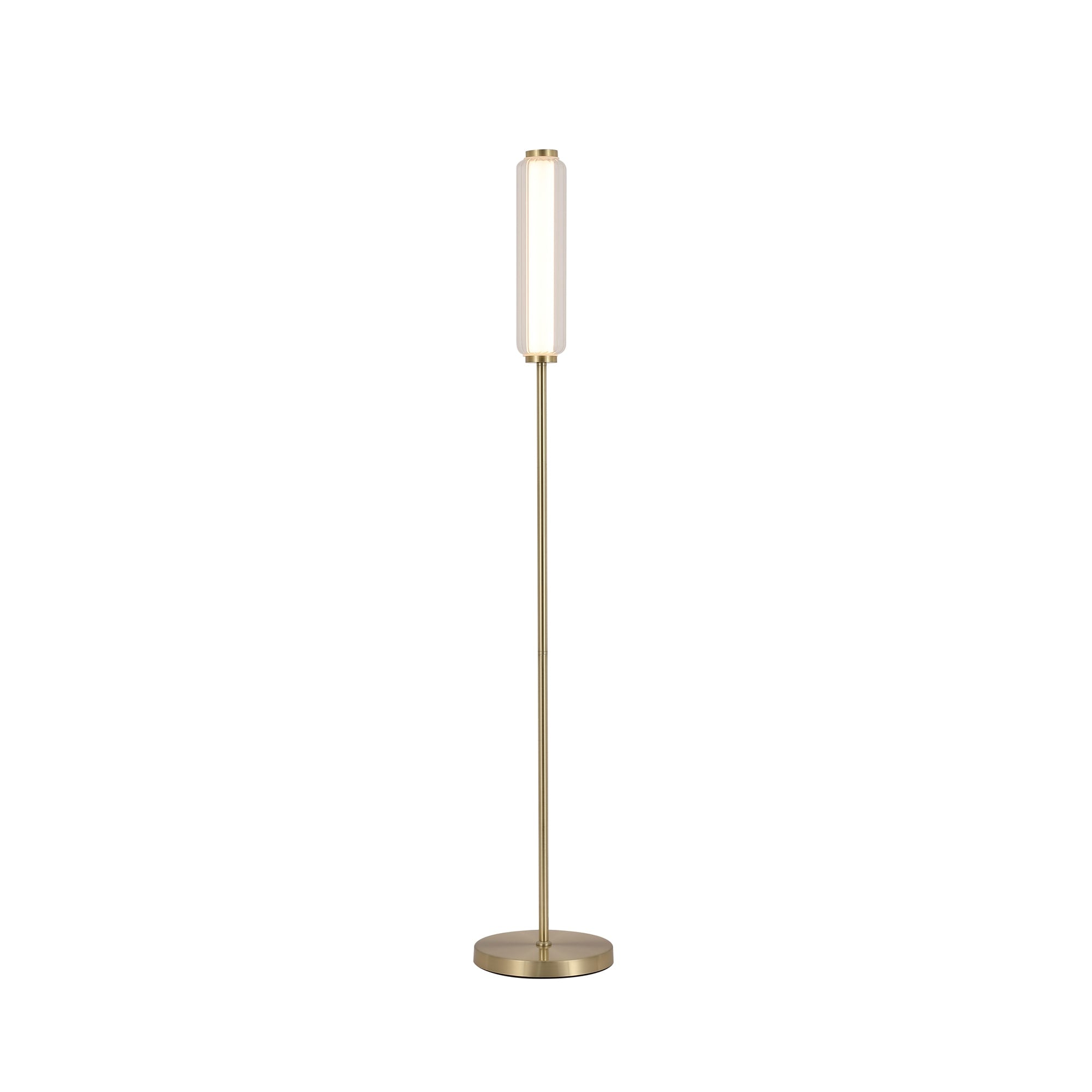 Mod LED Floor Lamp, Satin Brass Metal, Opal Acrylic & Clear