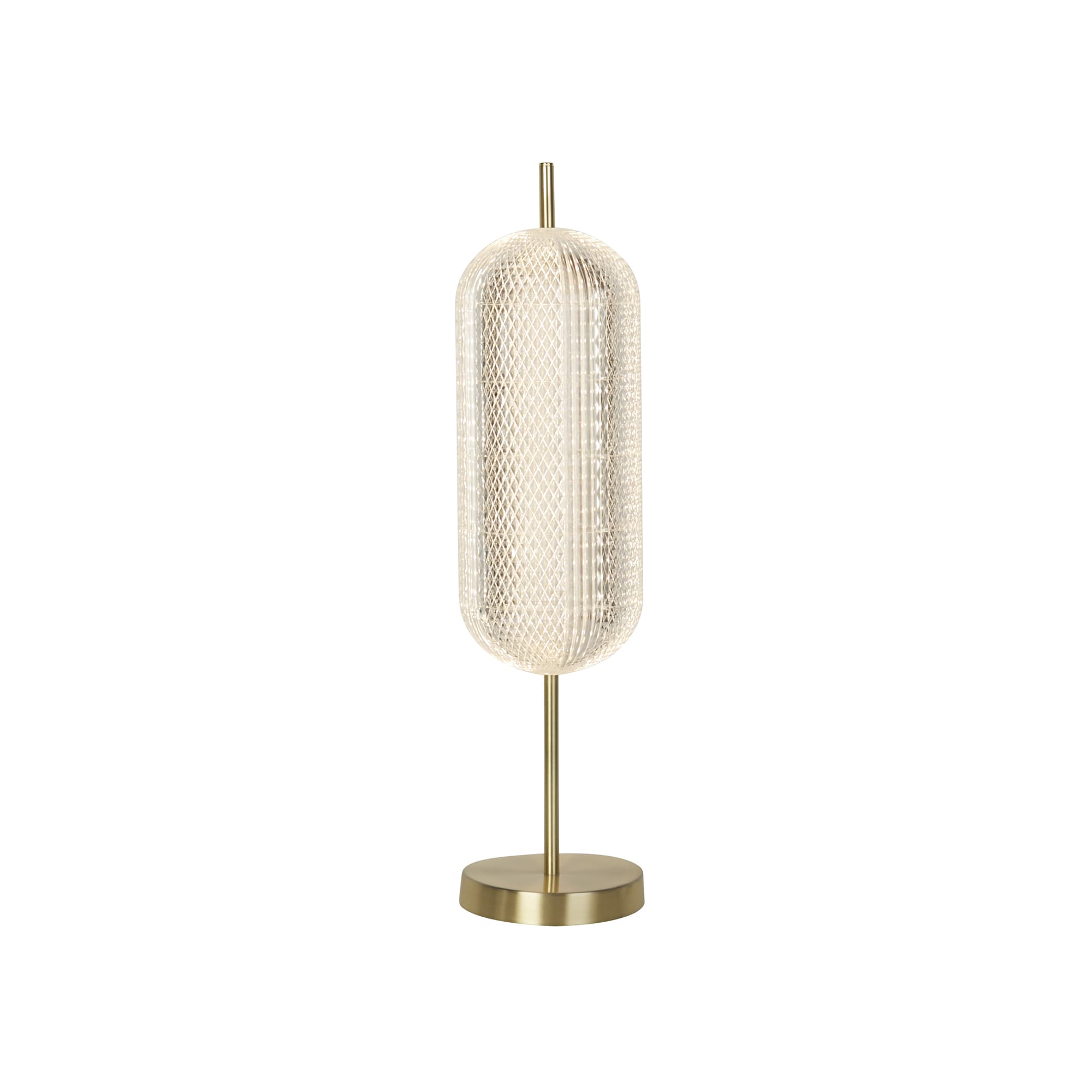 Capsule LED Table Lamp, Satin Brass Metal and Acrylic Shade