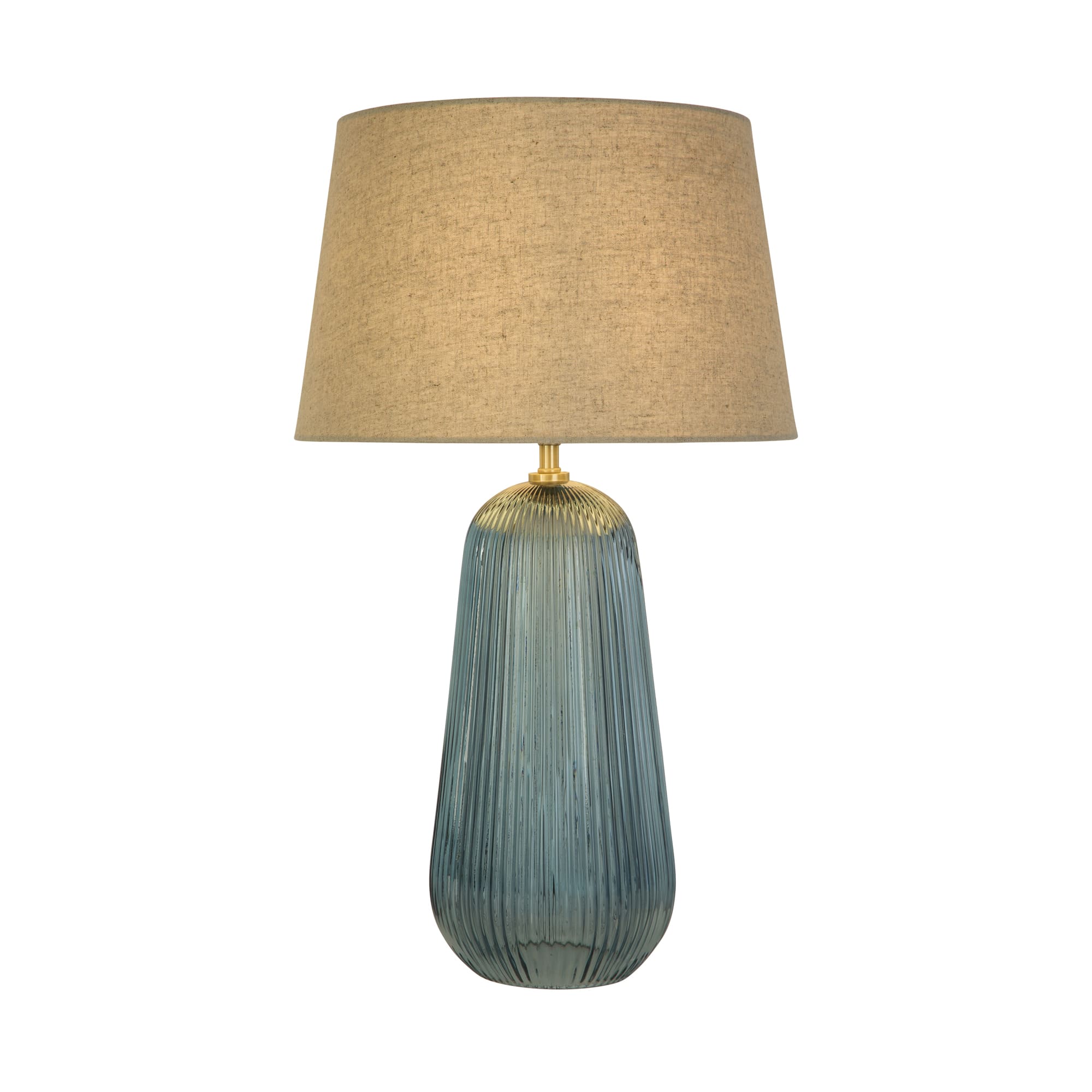 Cameo 1Lt Table Lamp, Blue Glass with Natural Linen Shade