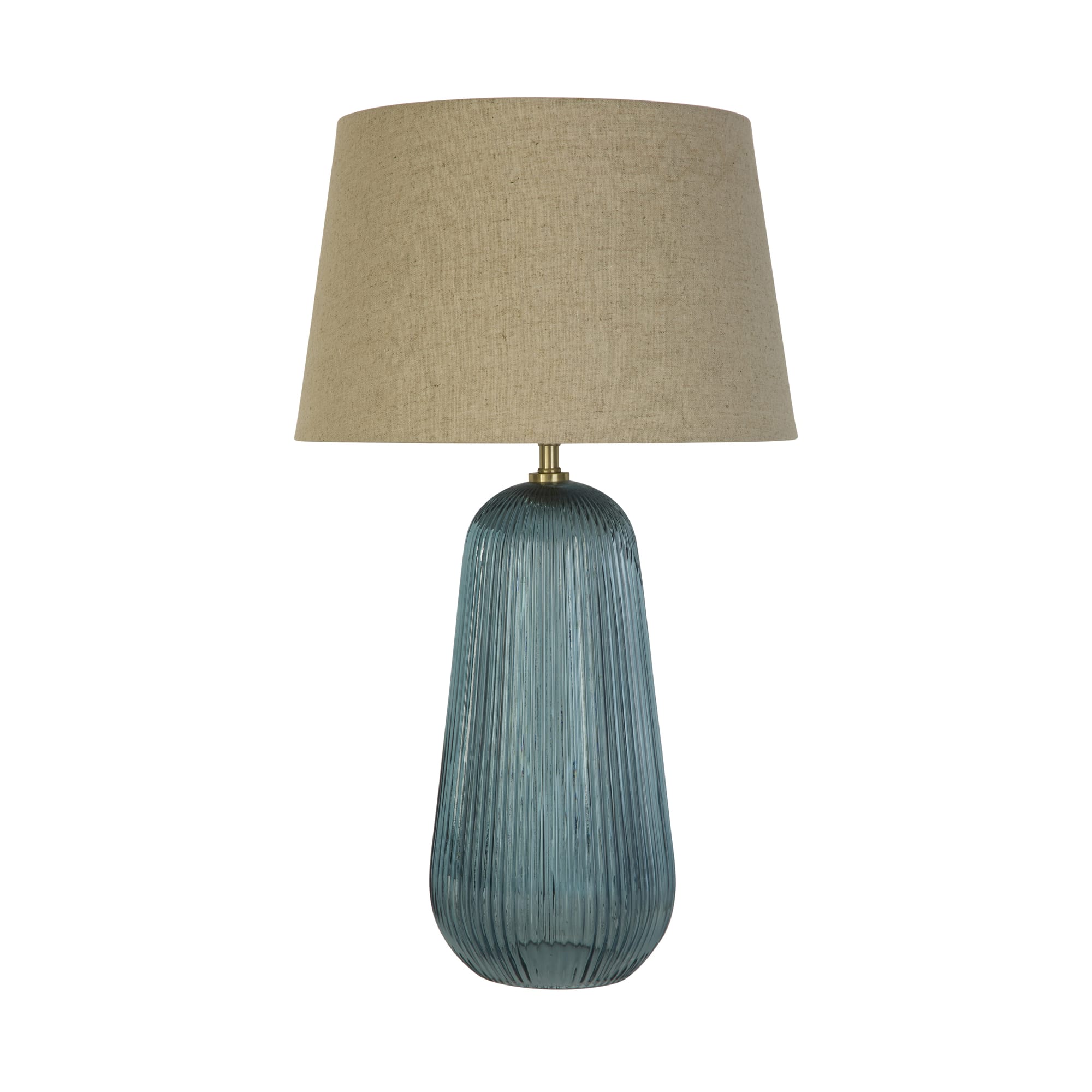 Cameo 1Lt Table Lamp, Blue Glass with Natural Linen Shade