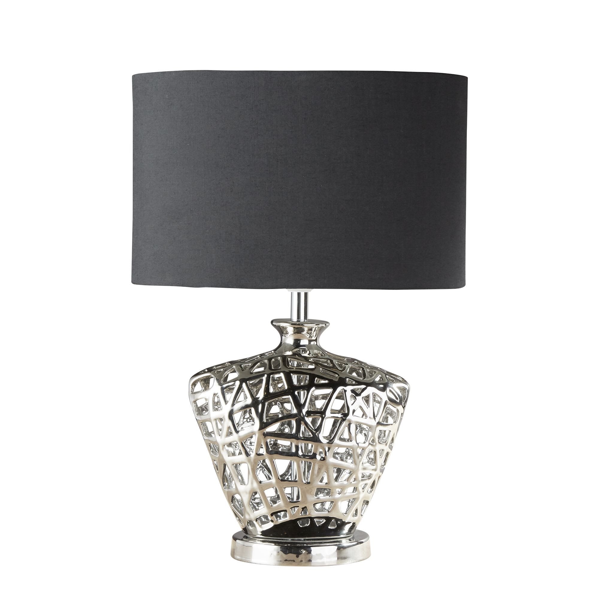 Network Table Lamp - Chrome Metal & Black Fabric Oval Shade